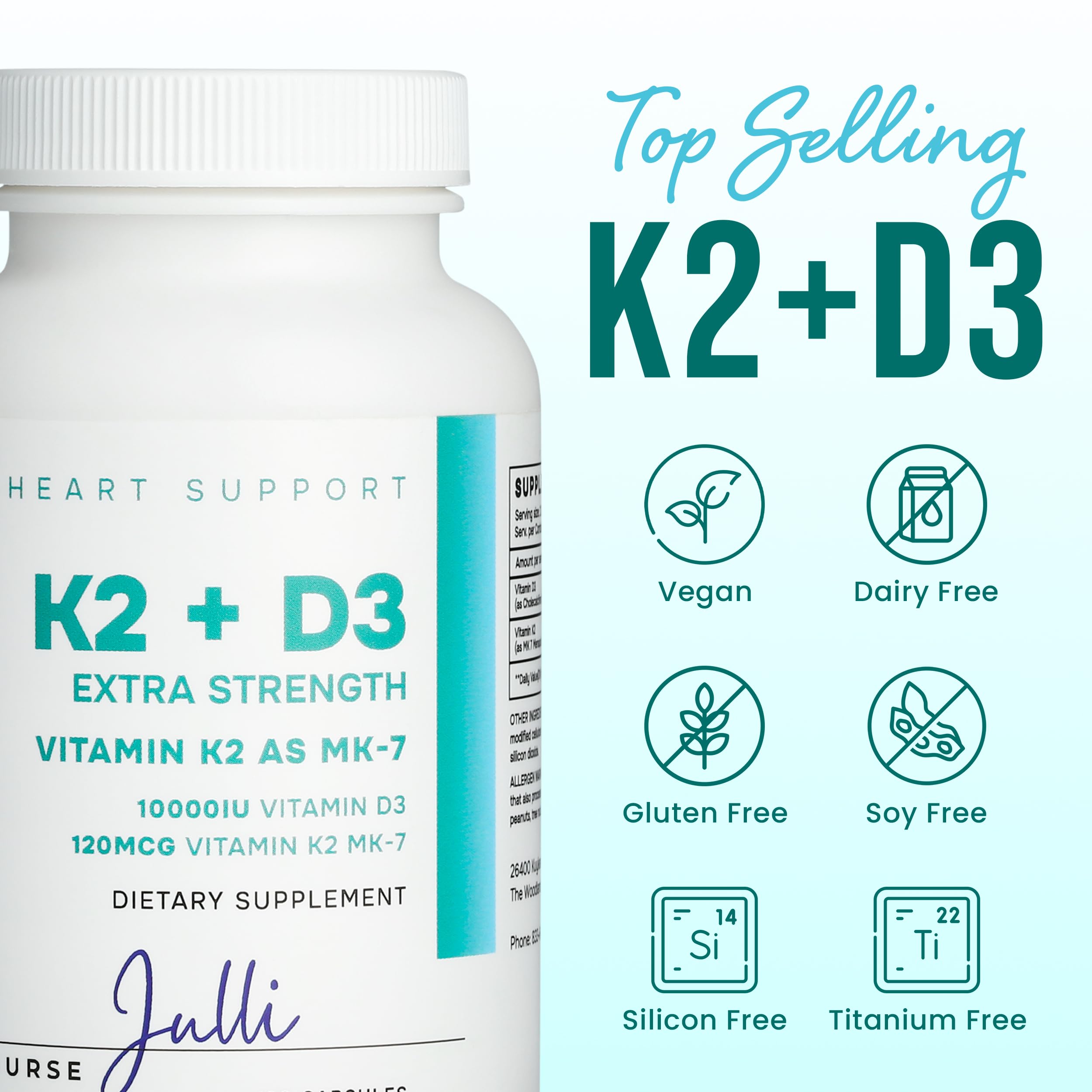 Nurse Julli Vitamin D3 + K2 supplement ingredients list
