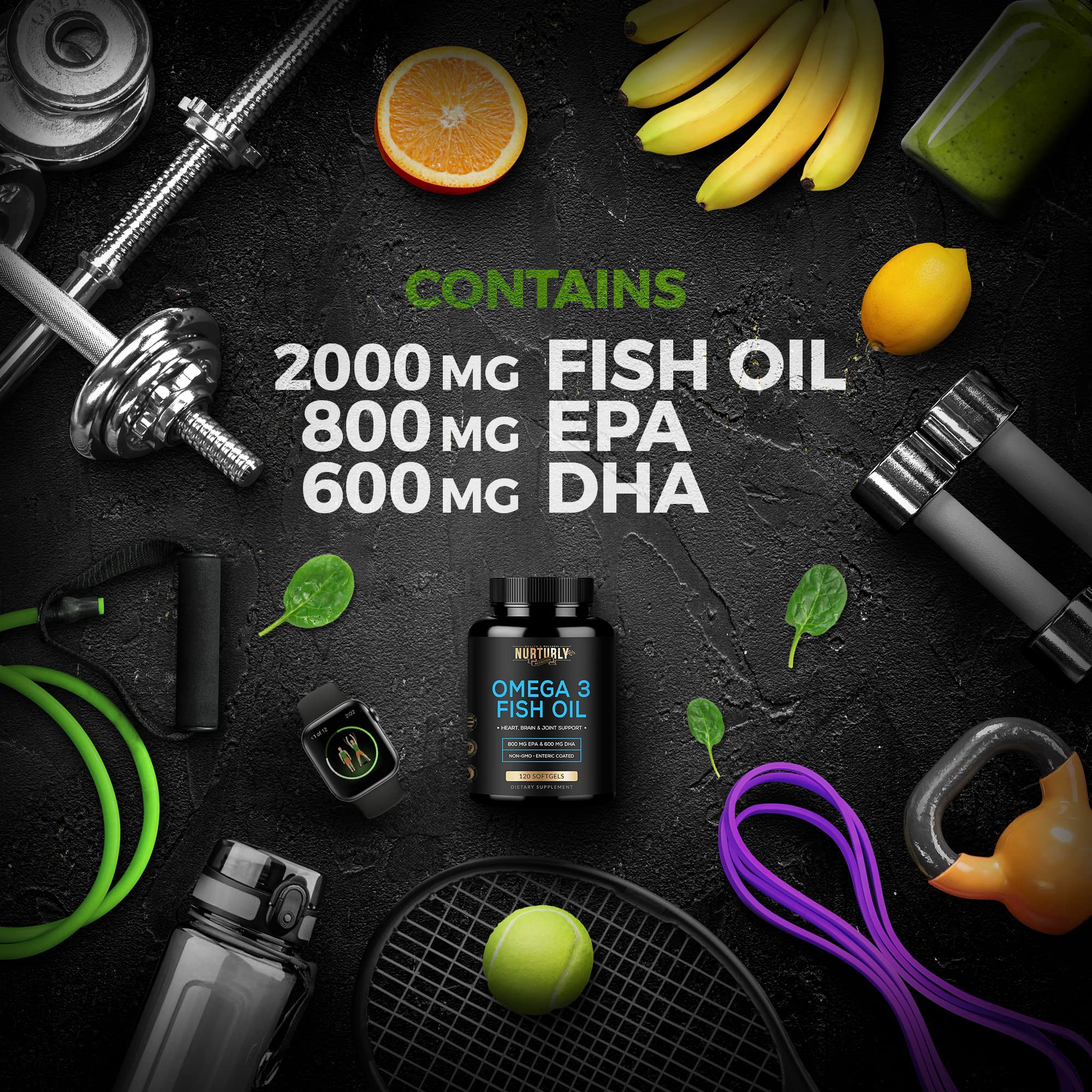 NURTURLY Enteric Coated Fish Oil Omega 3 2000mg Softgels in hand