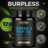 NURTURLY Enteric Coated Fish Oil Omega 3 2000mg Softgels on a table