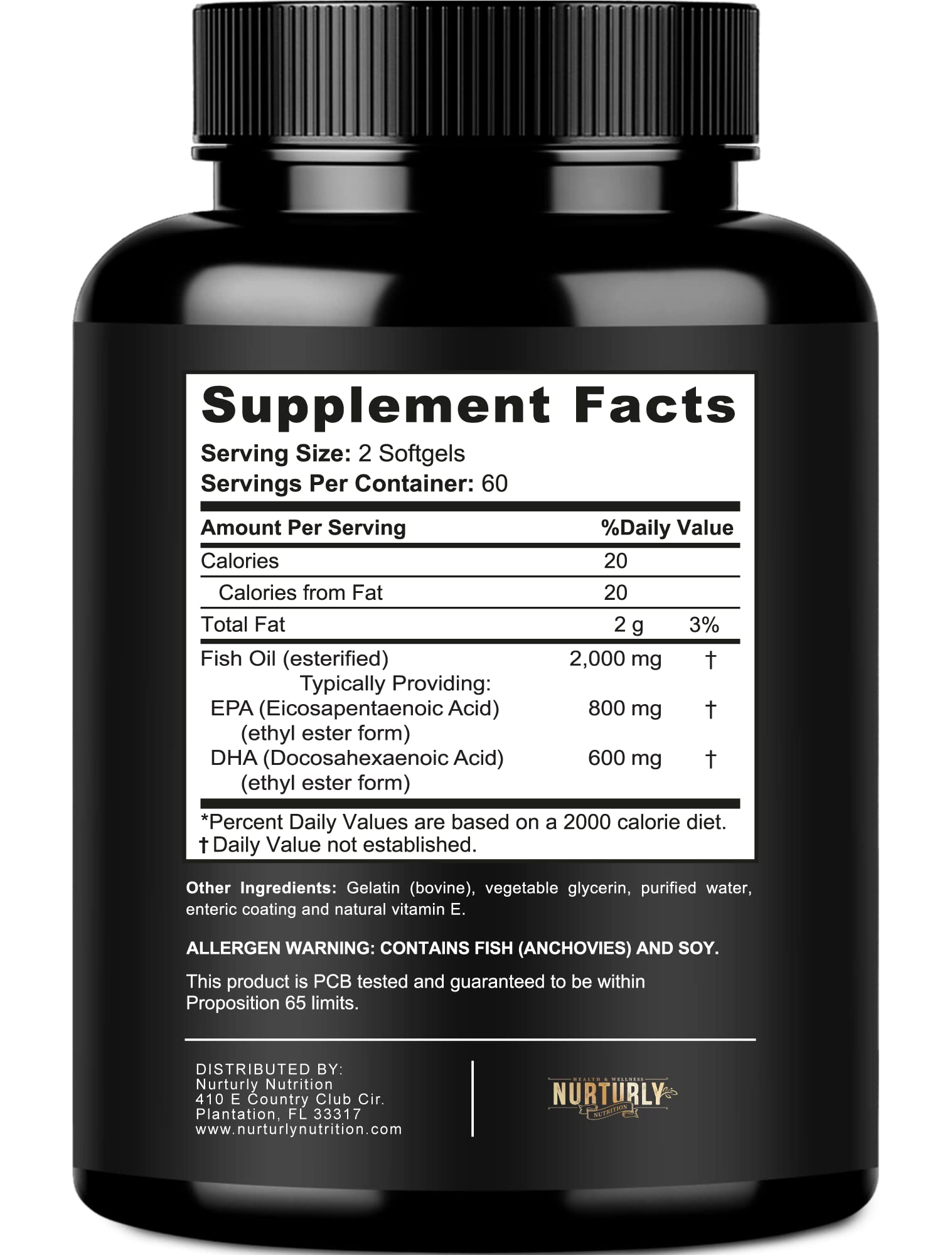 NURTURLY Enteric Coated Fish Oil Omega 3 2000mg Softgels packaging