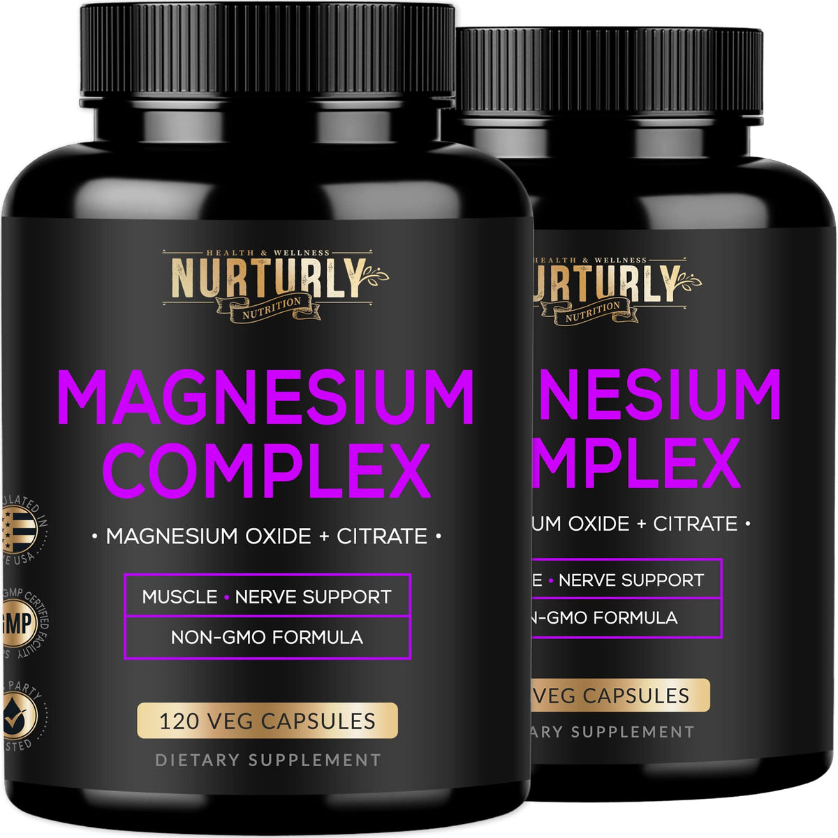 NURTURLY Magnesium Citrate & Oxide Supplement 500mg front view