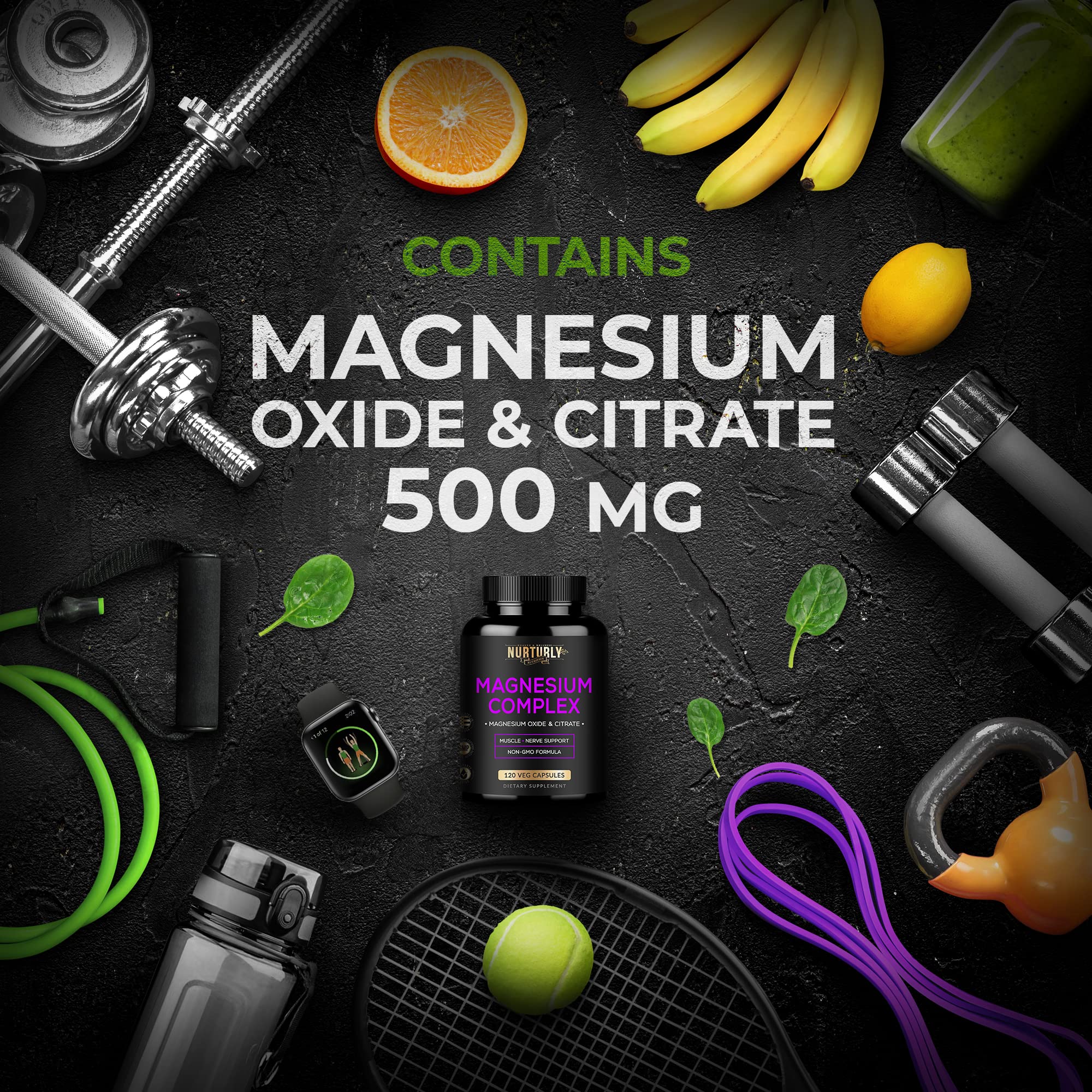 NURTURLY Magnesium Citrate & Oxide Supplement back label