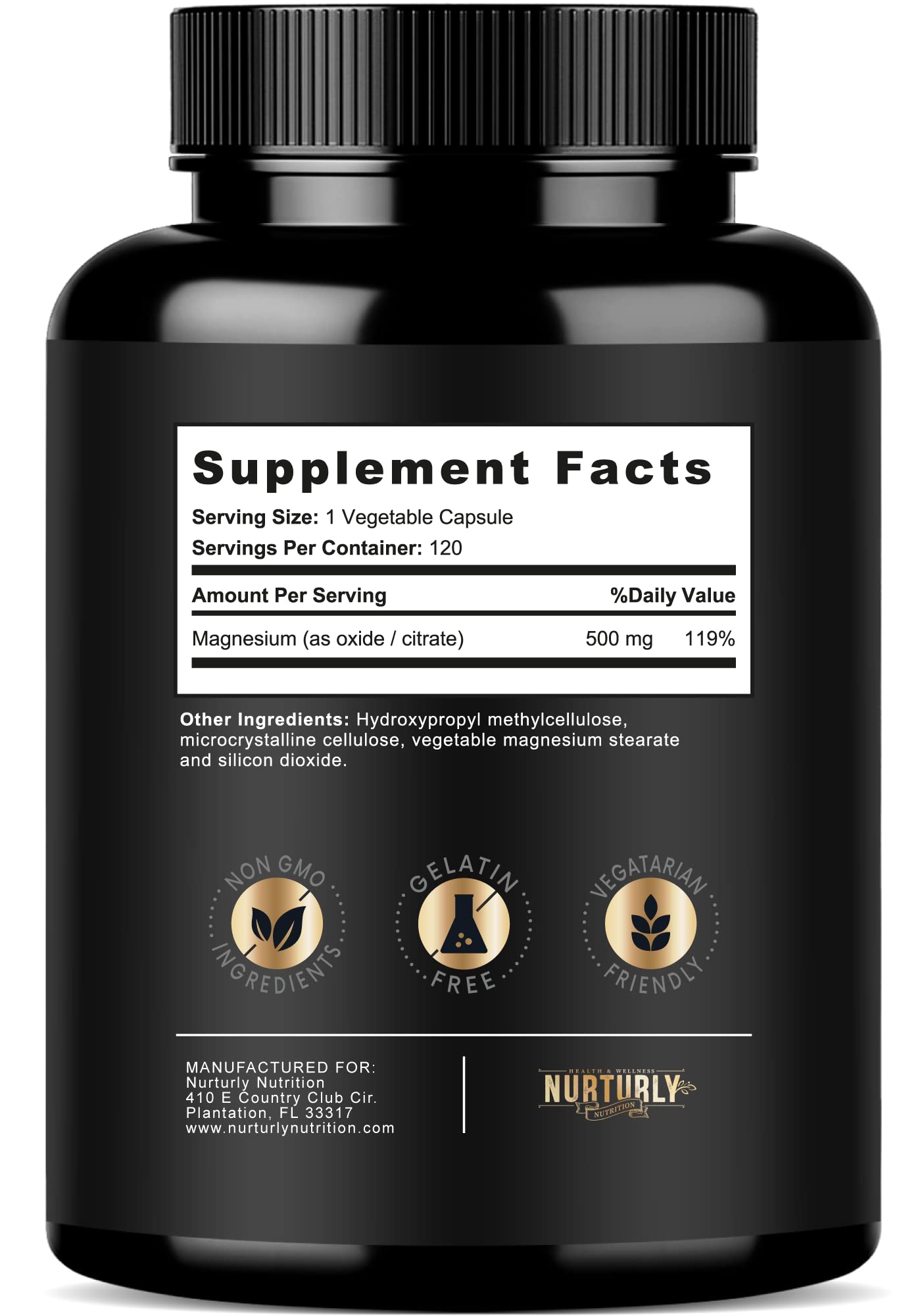 NURTURLY Magnesium supplement bottle with 90 capsules