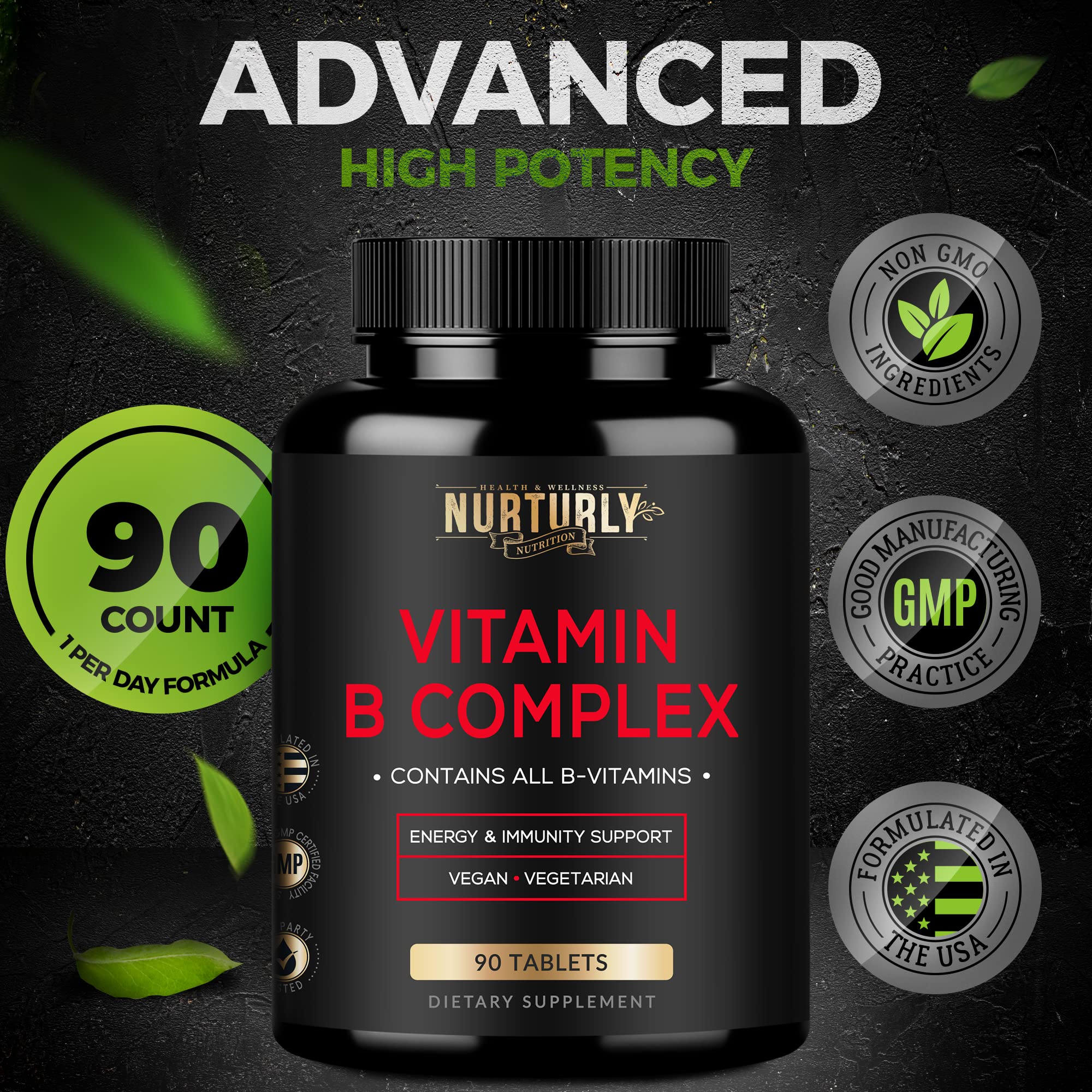 NURTURLY Super Vitamin B Complex with a glass of water