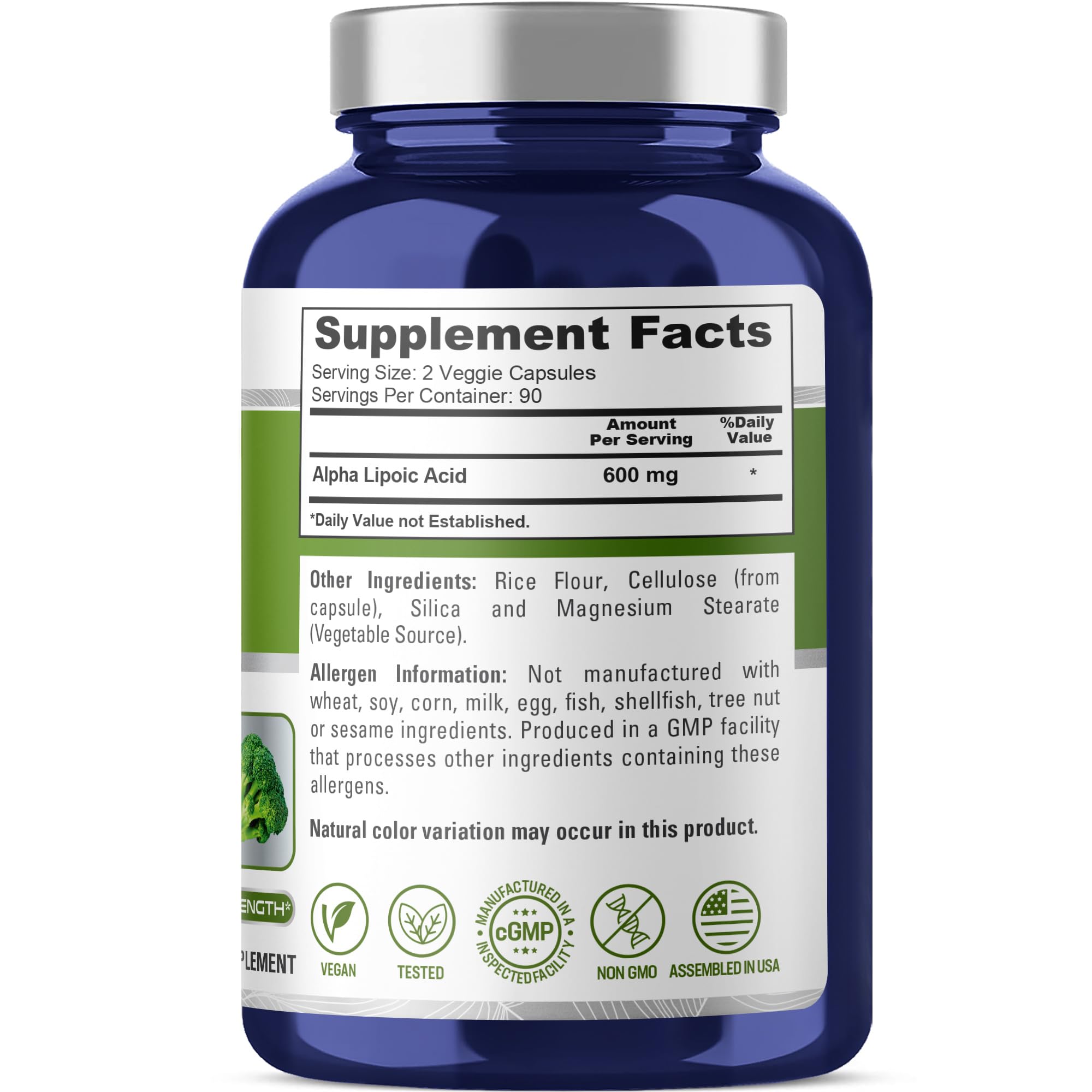 NusaPure Alpha Lipoic Acid 180 veggie capsules back view
