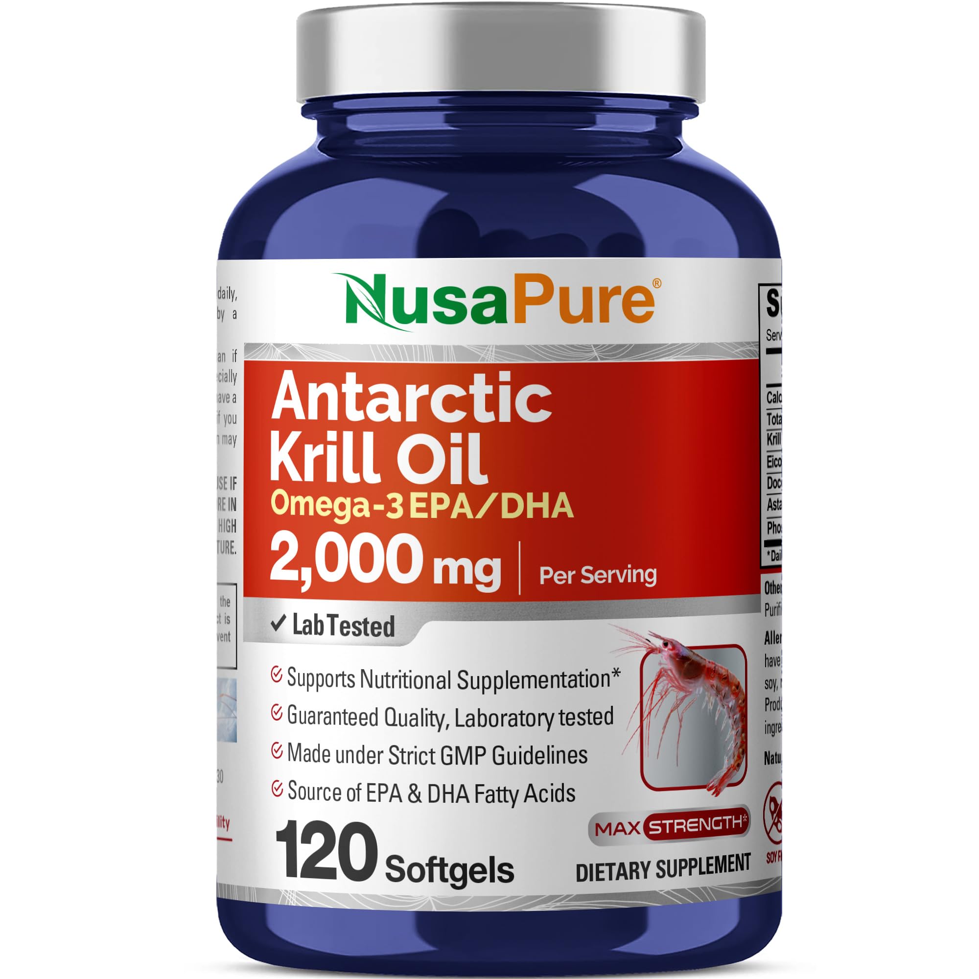 NusaPure Antarctic Krill Oil 2000 mg softgels front view