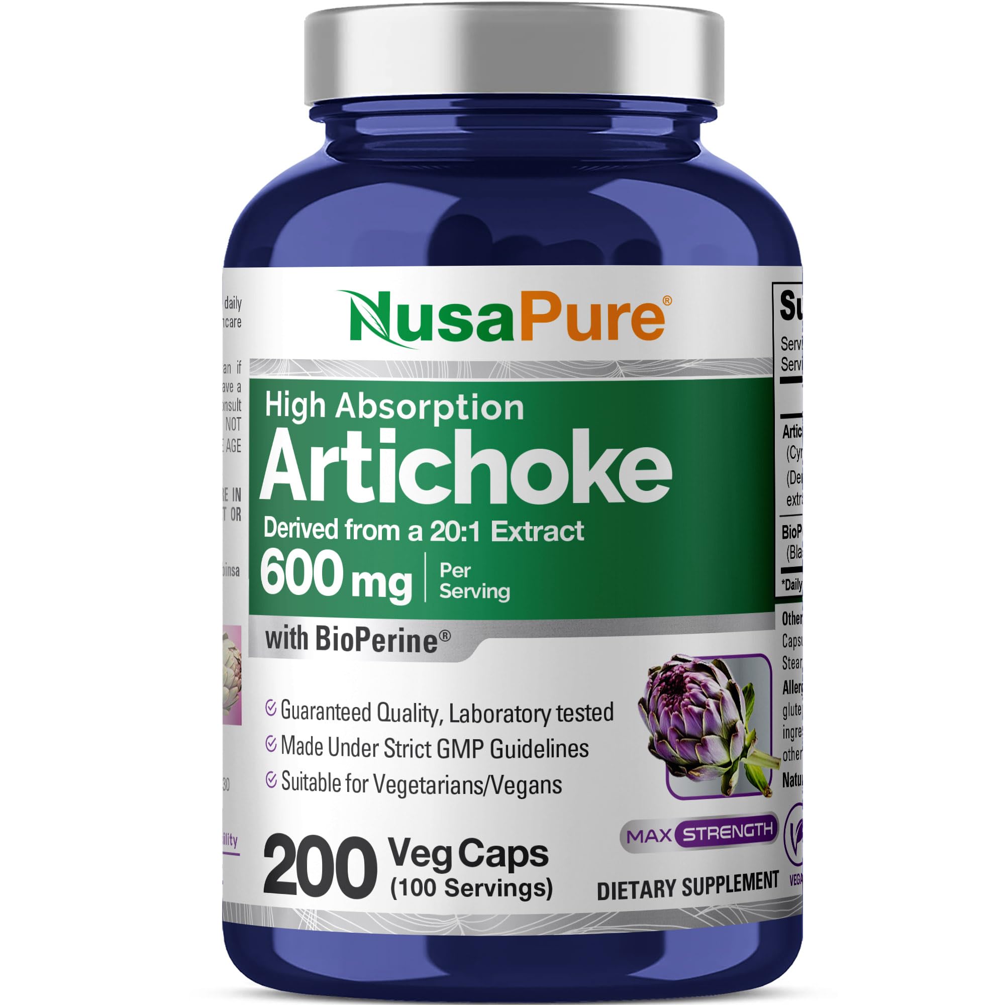 NusaPure Artichoke Capsules 600mg bottle front view