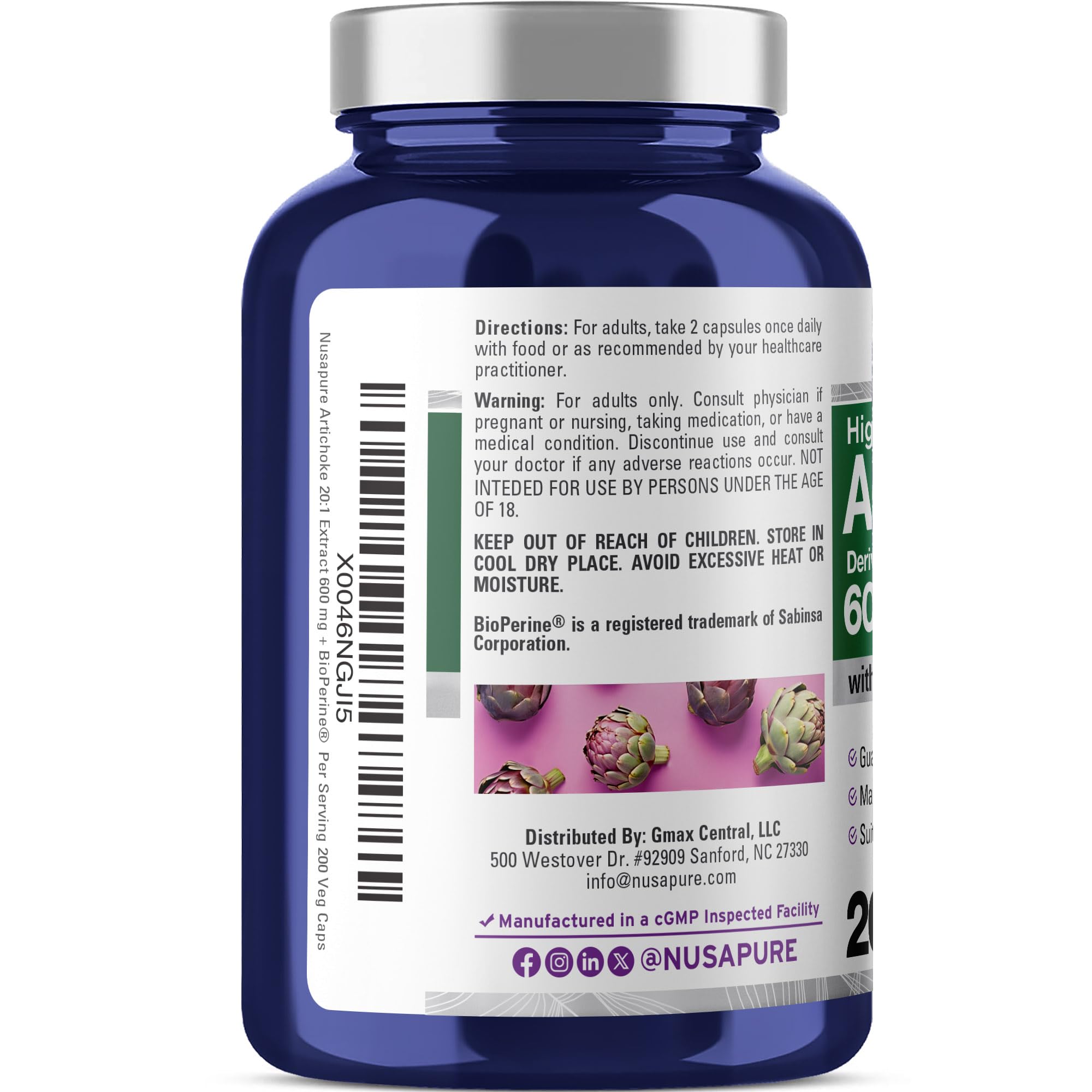 NusaPure Artichoke Capsules 600mg close-up of capsules