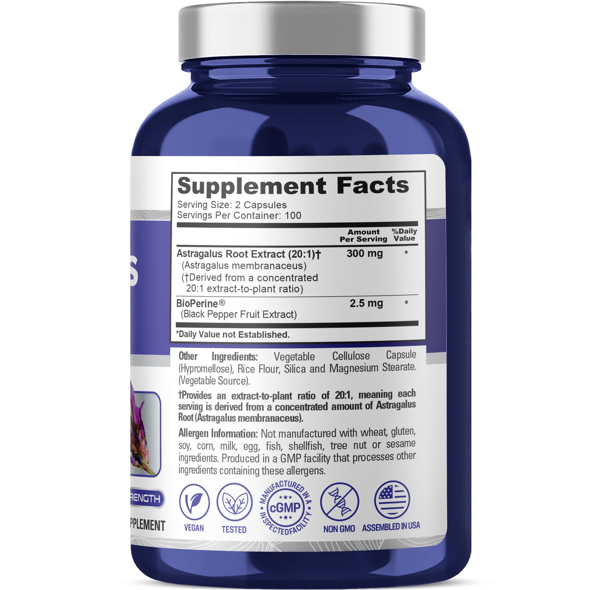 NusaPure Astragalus Root Extract 200 capsules bottle