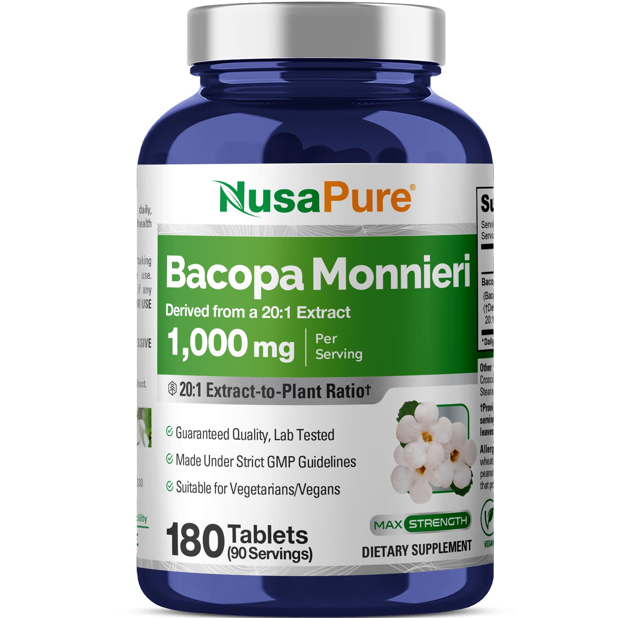 NusaPure Bacopa Leaf Monnieri Capsules 1000 mg bottle front view