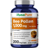 NusaPure Bee Pollen Powder 1500mg 200 Capsules front view
