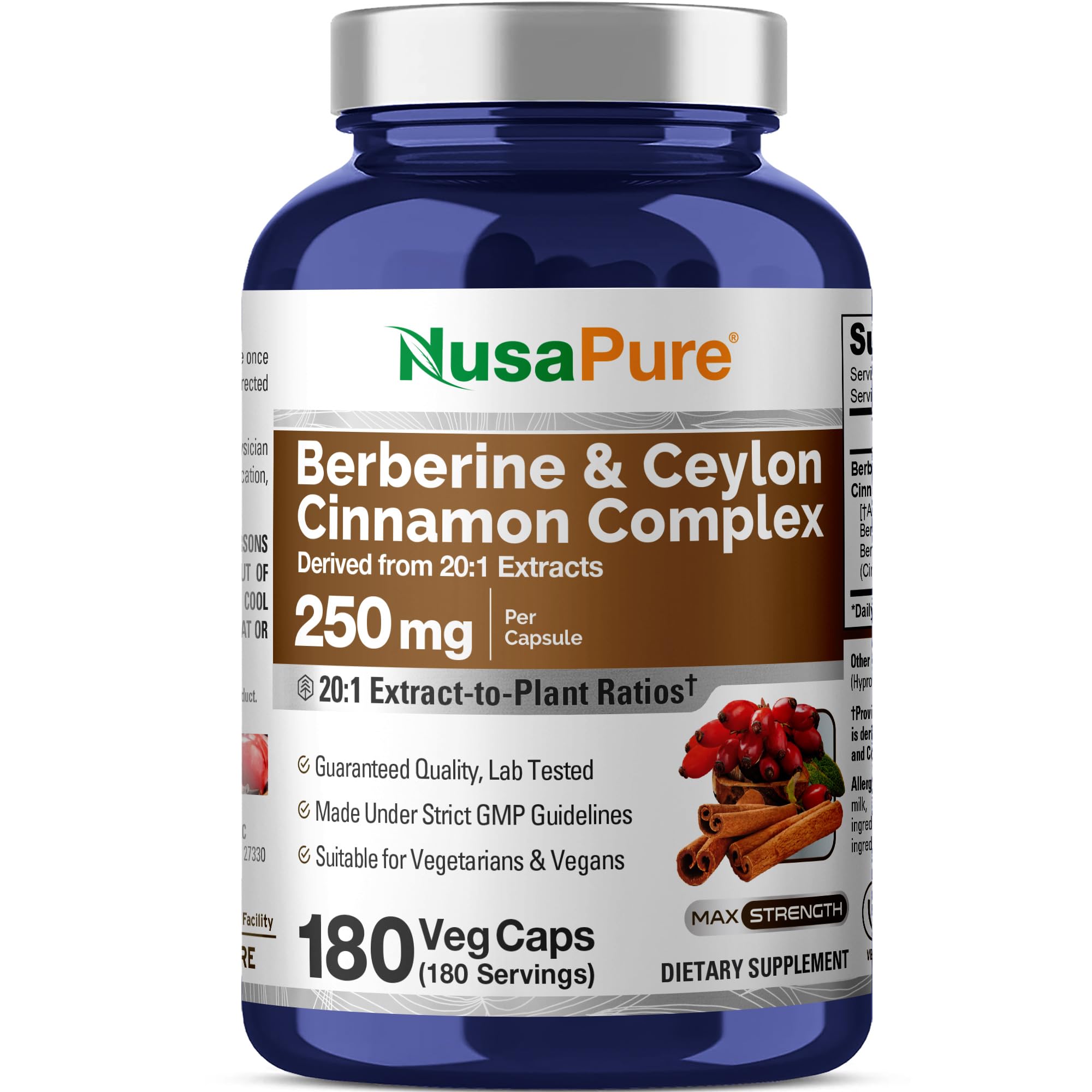 NusaPure Berberine & Ceylon Cinnamon Capsules bottle front view