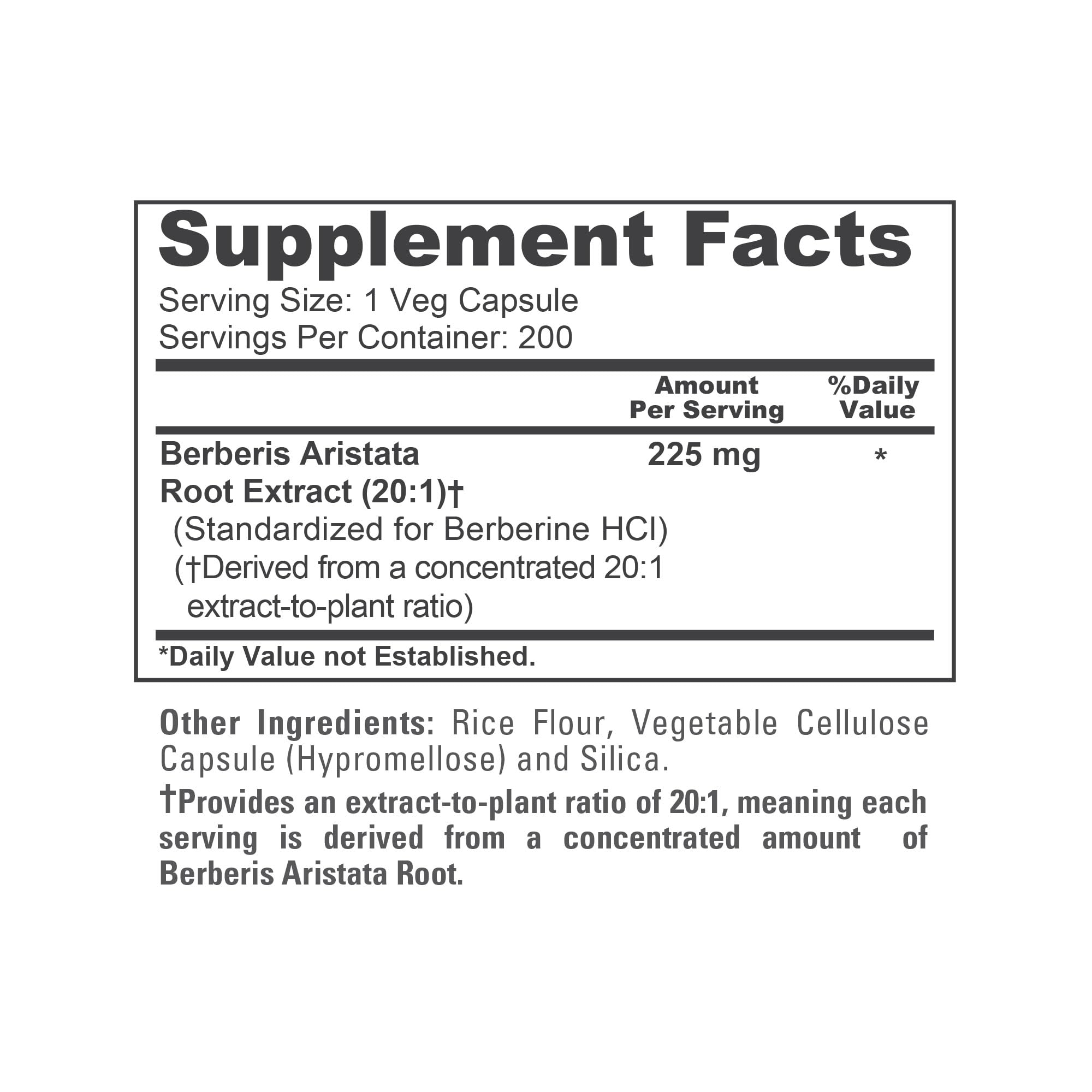NusaPure Berberine HCI Capsules 225 mg ingredients list