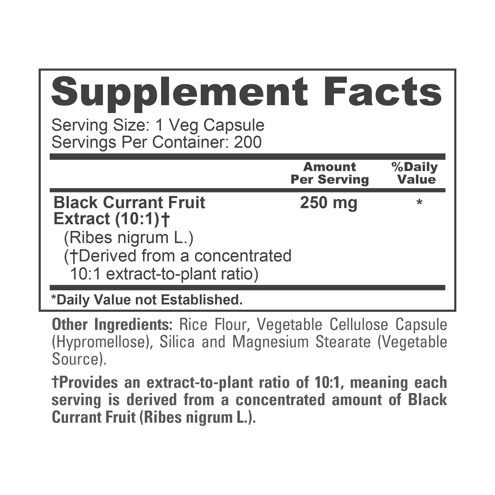 NusaPure Black Currant Oil Capsules 250mg back label with ingredients
