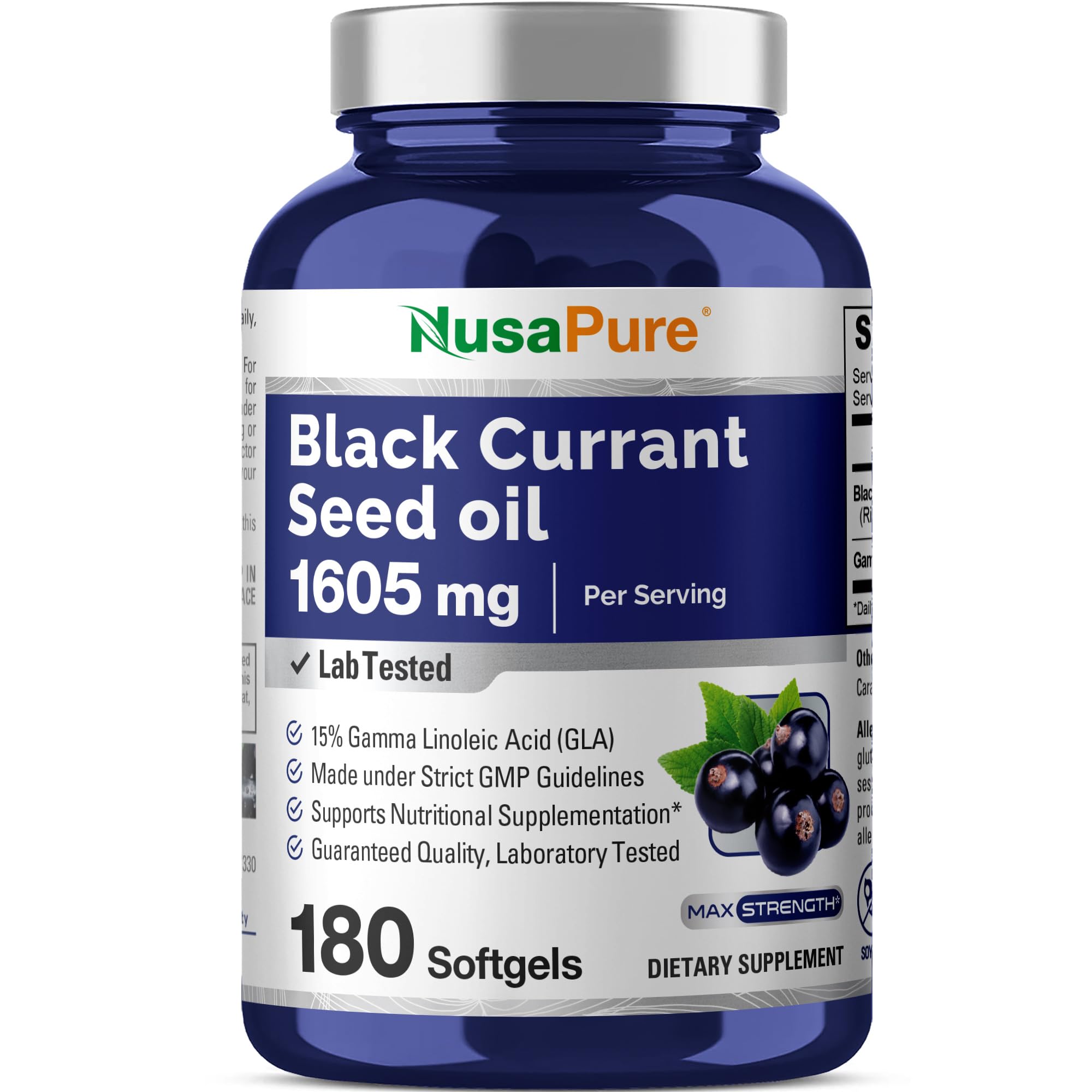 NusaPure Black Currant Oil softgels front view