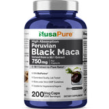 NusaPure Black Maca Root 750 mg capsules bottle front view