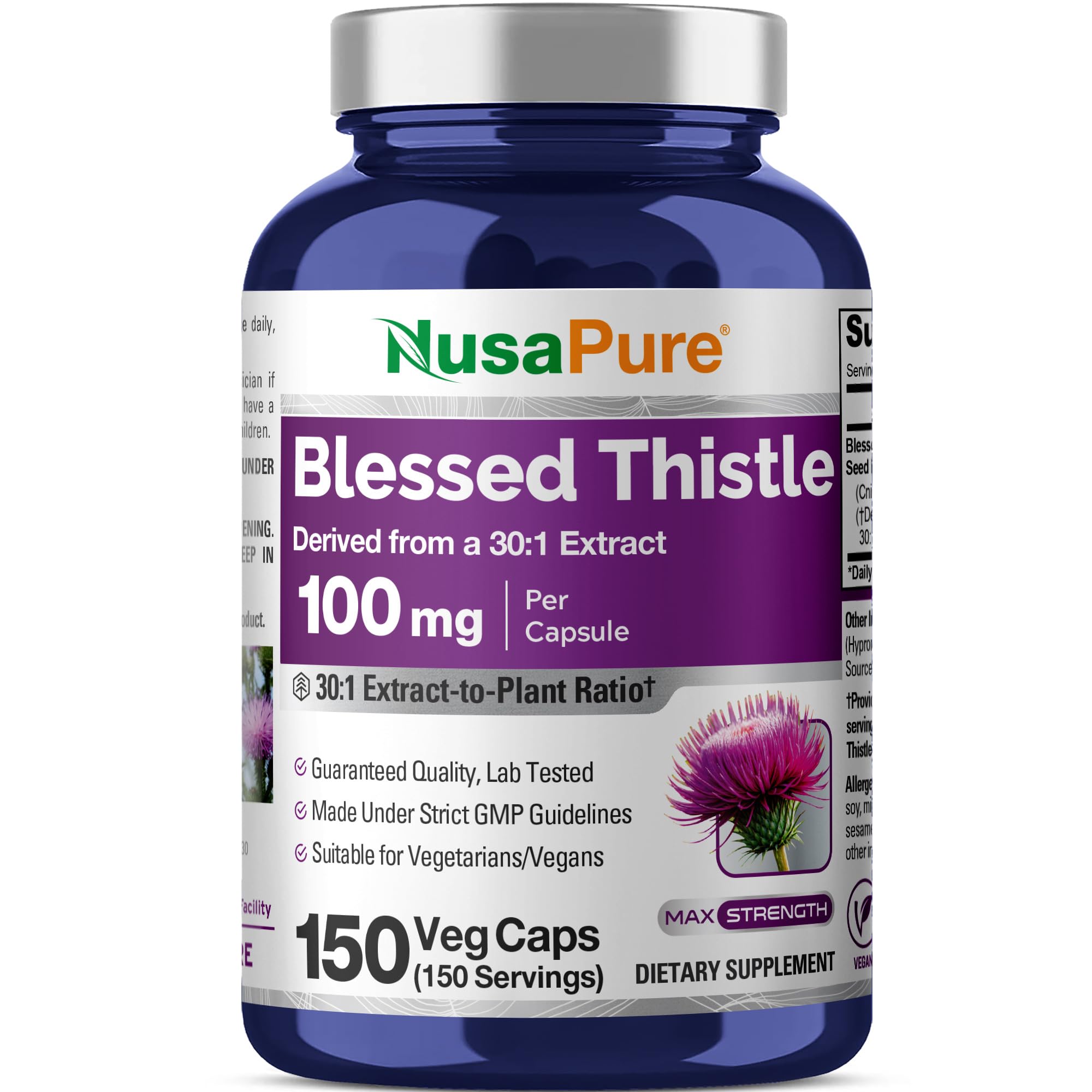 NusaPure Blessed Thistle Seed Extract 100mg bottle front view