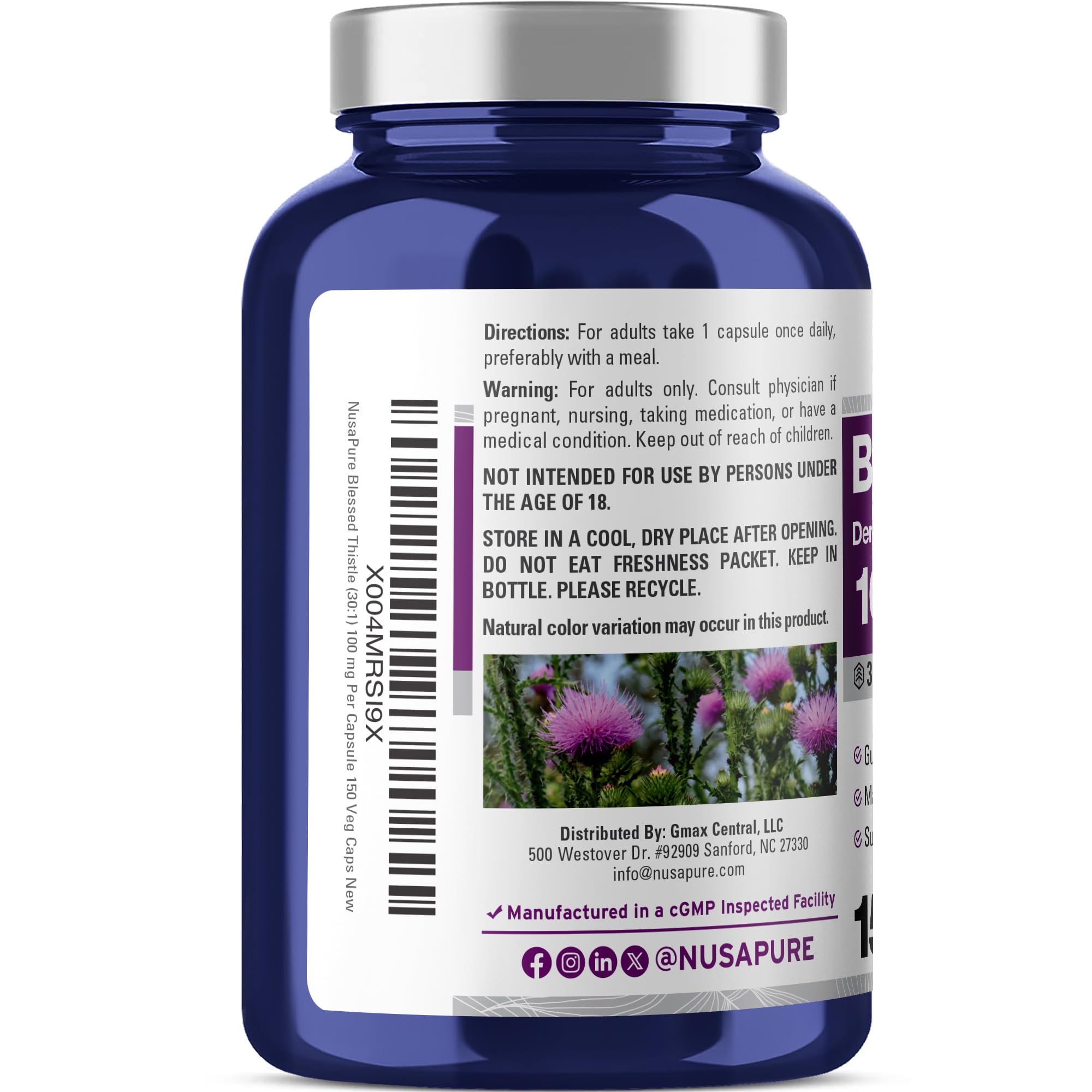NusaPure Blessed Thistle Seed Extract 100mg bottle side view