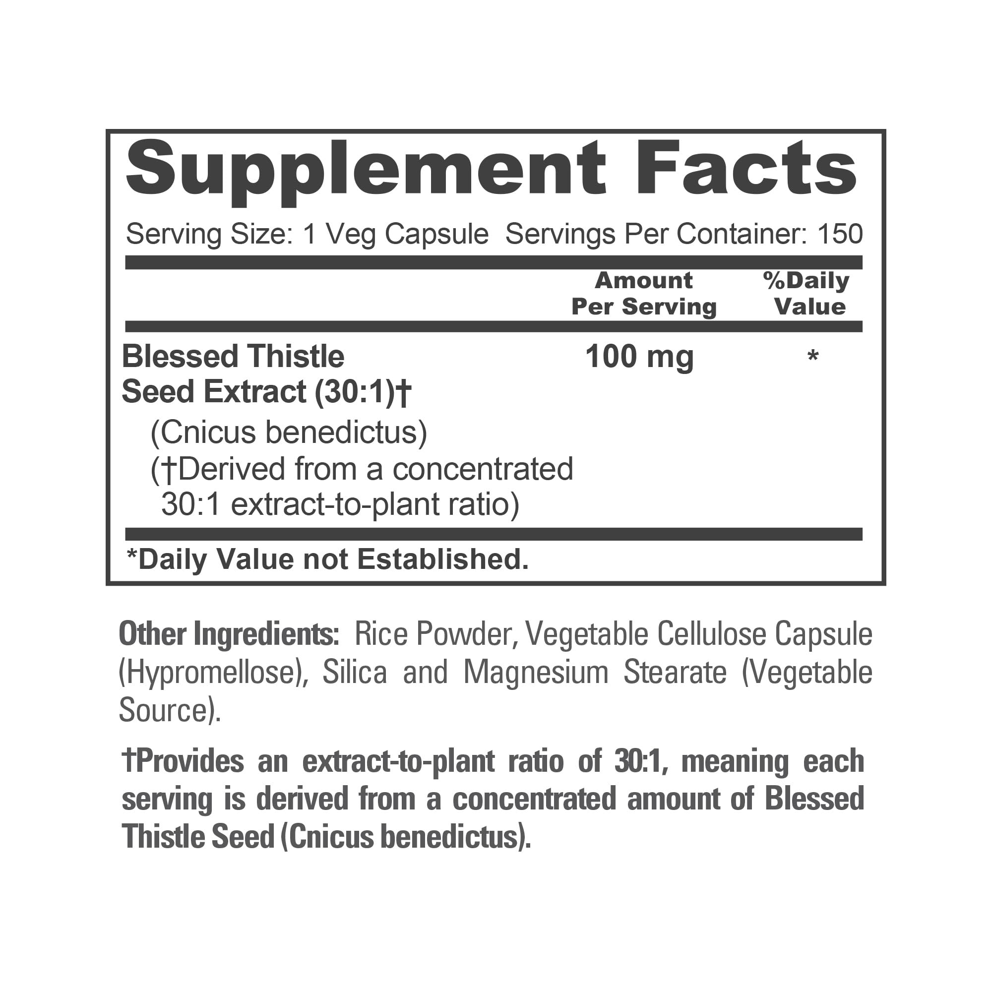 NusaPure Blessed Thistle Seed Extract 100mg capsules on a table