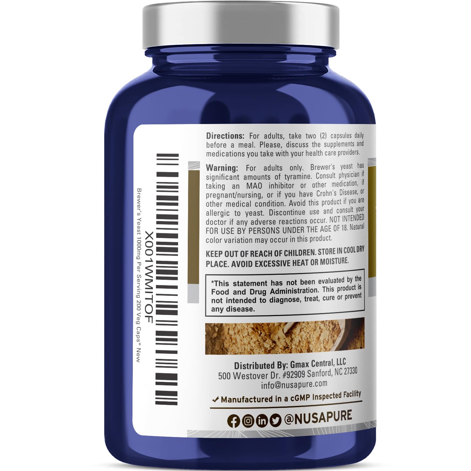 NusaPure Brewer's Yeast capsules on a wooden surface