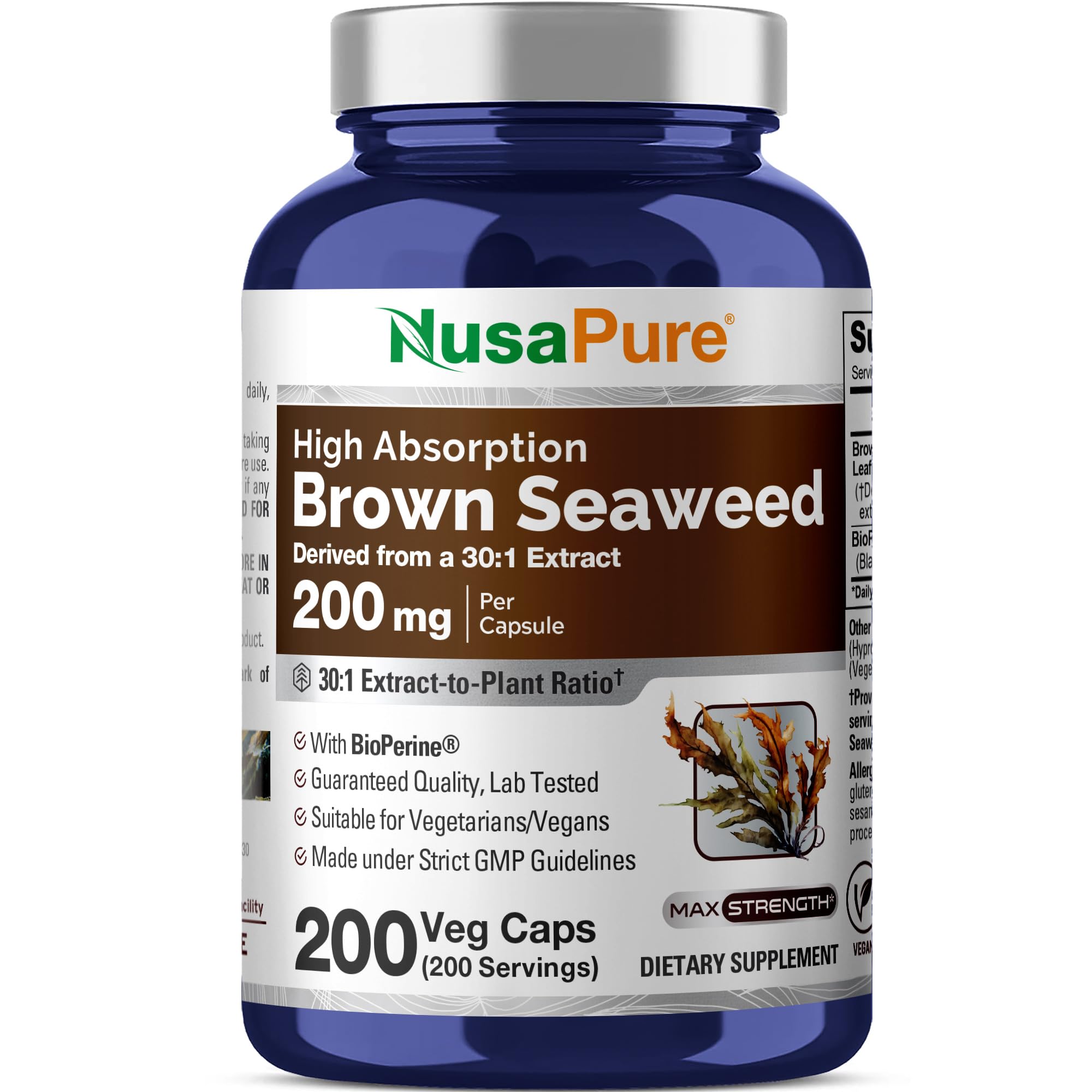 NusaPure Brown Seaweed Extract Capsules bottle front view