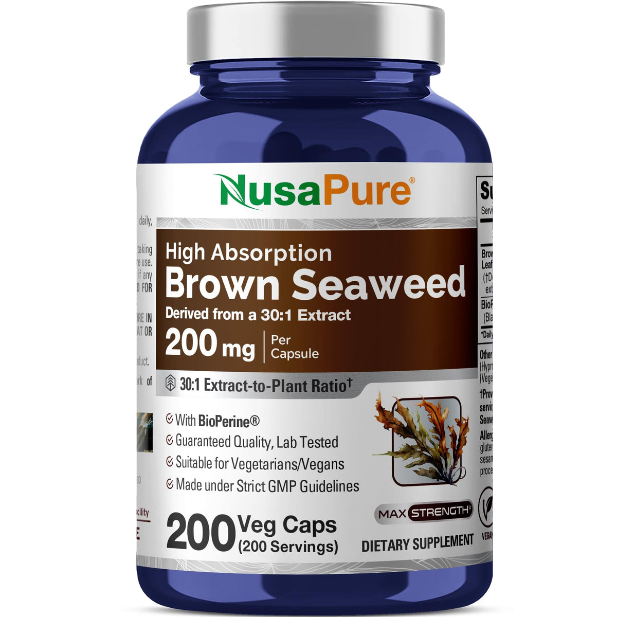 NusaPure Brown Seaweed Extract Capsules bottle front view