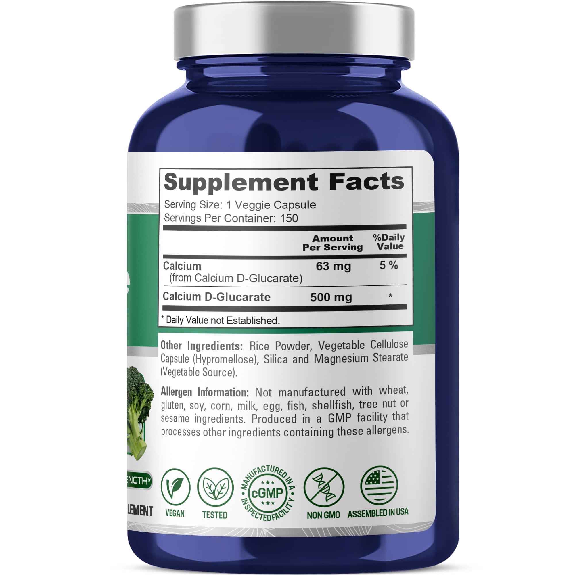 NusaPure Calcium D-Glucarate 500mg bottle with 150 capsules