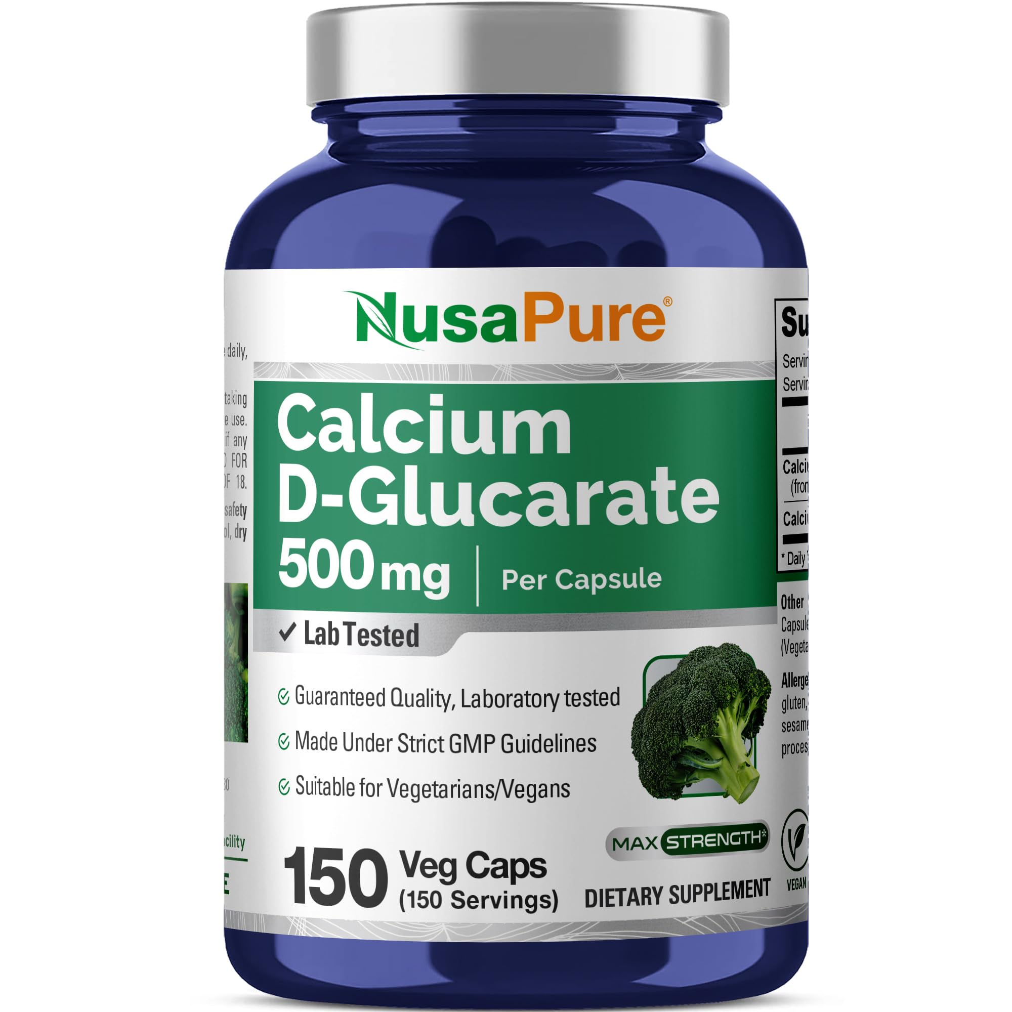 NusaPure Calcium D-Glucarate 500mg veggie capsules front view