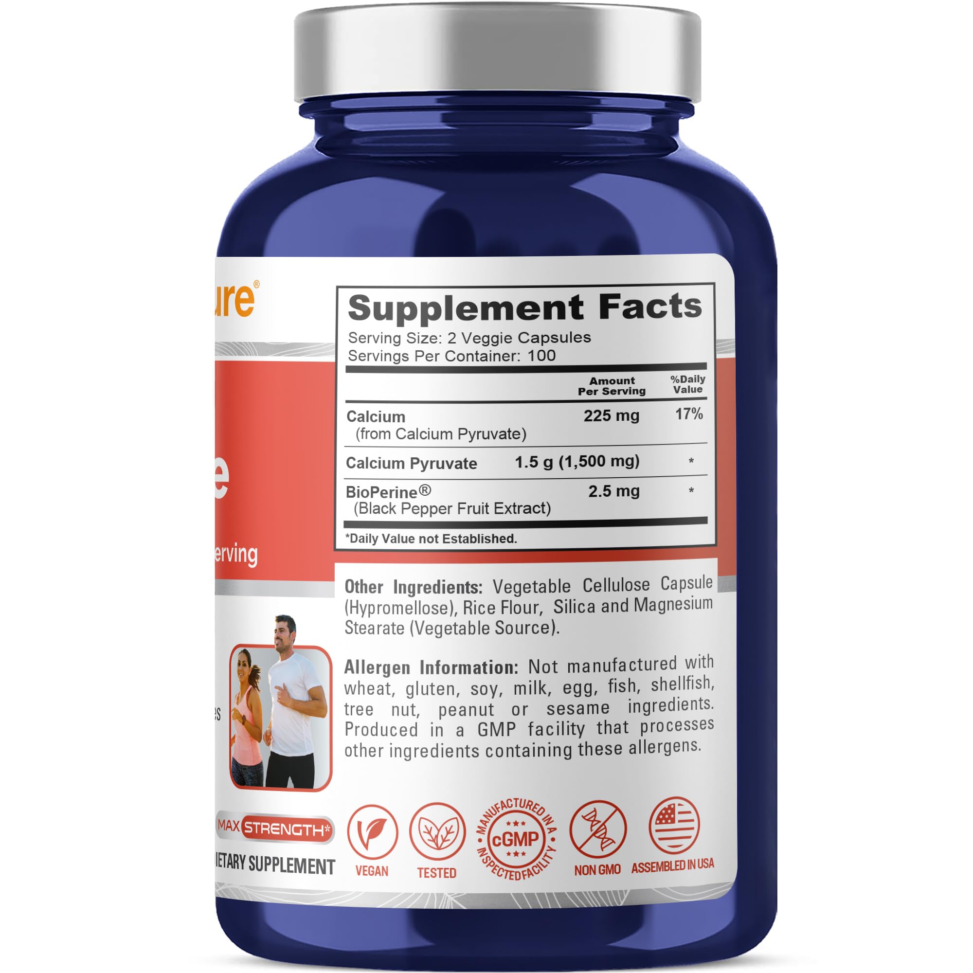 NusaPure Calcium Pyruvate Supplement 200 capsules bottle