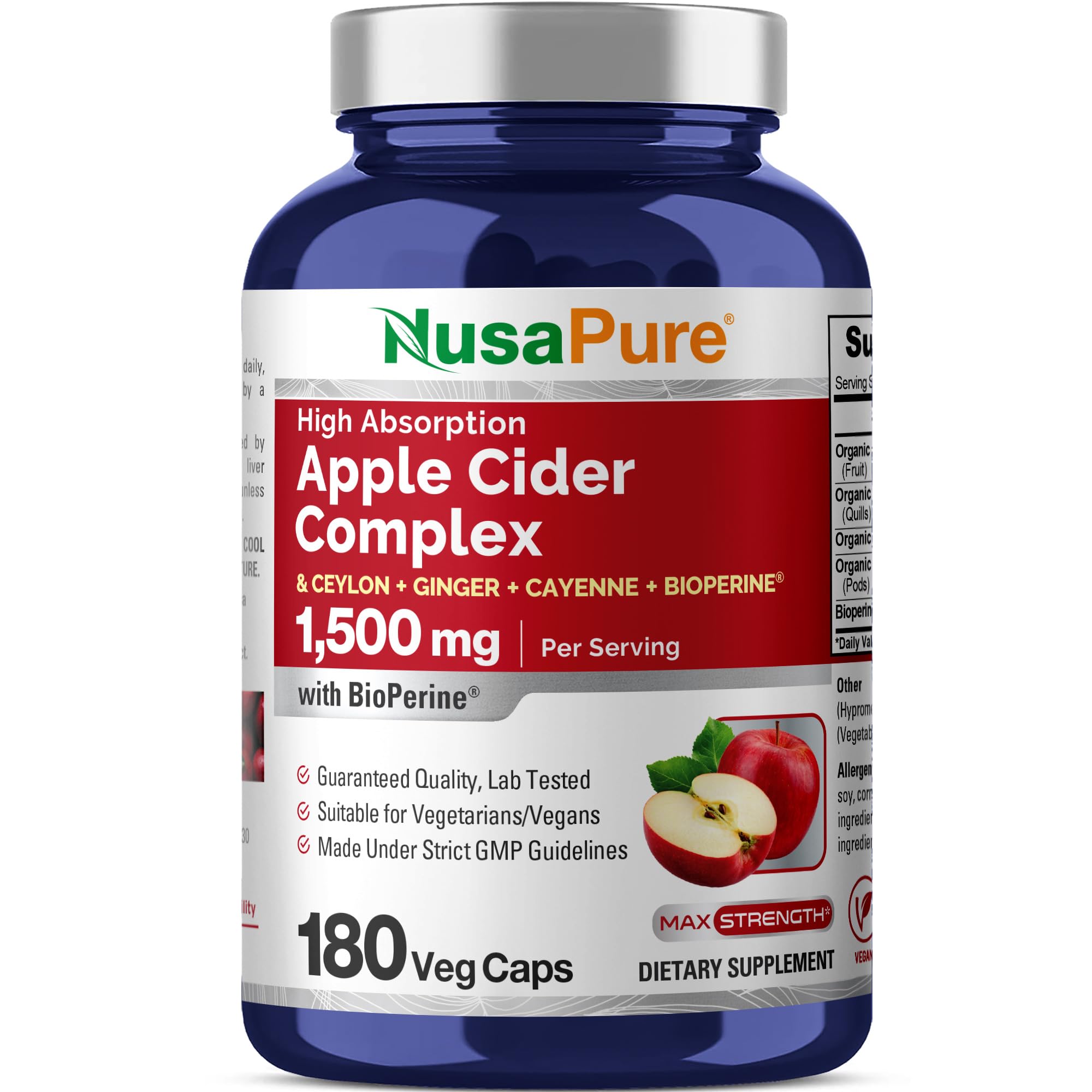 NusaPure Cayenne Pepper Capsules 180 count bottle front view