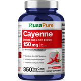 NusaPure Cayenne Pepper Capsules bottle front view with 350 capsules