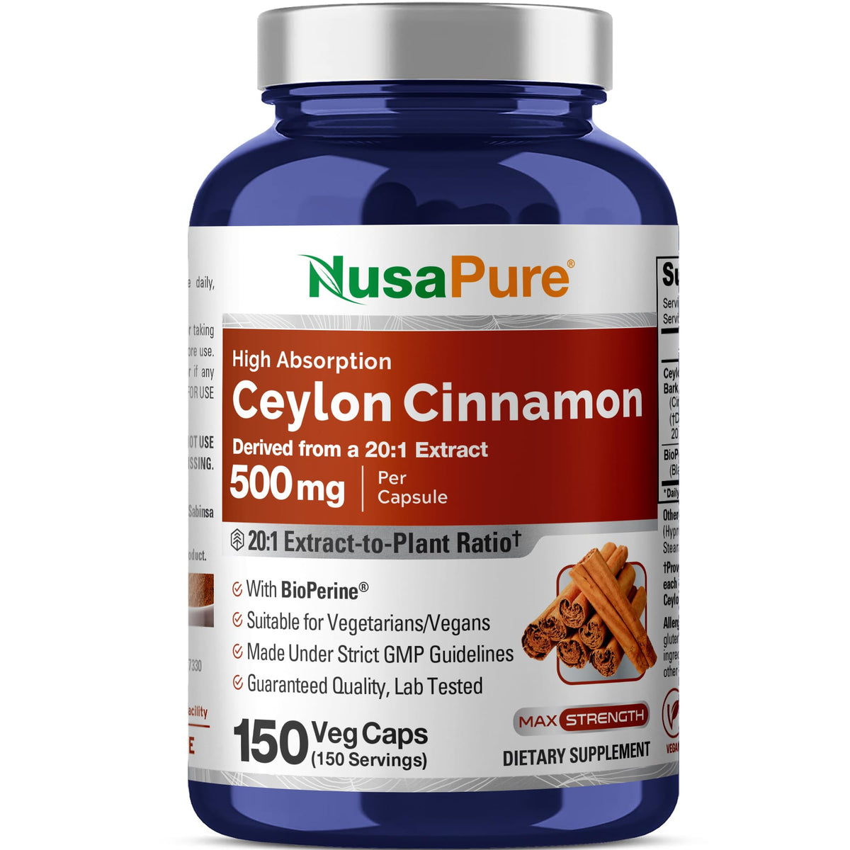 NusaPure Ceylon Cinnamon Capsules bottle front view