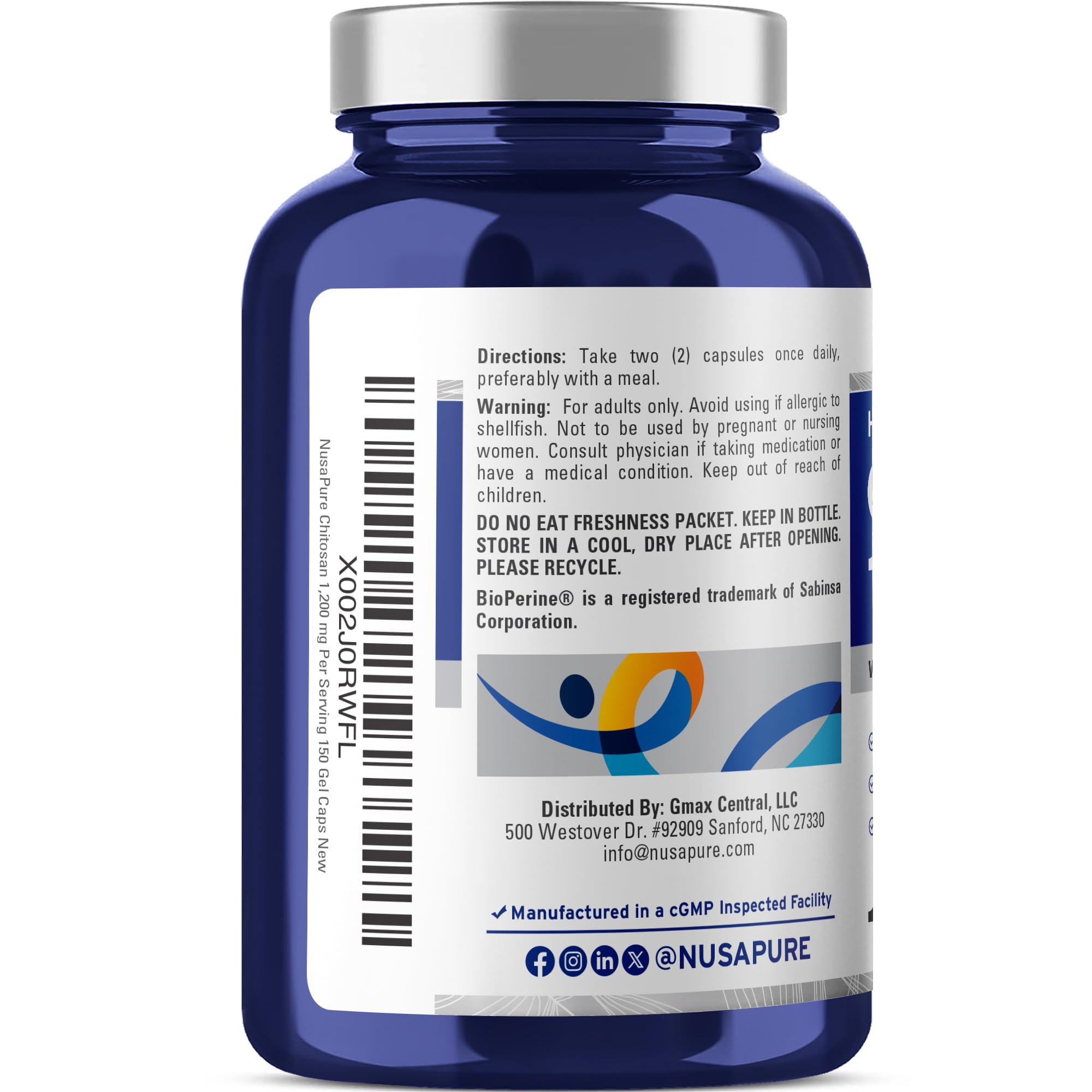 NusaPure Chitosan 1200mg supplement capsules close-up