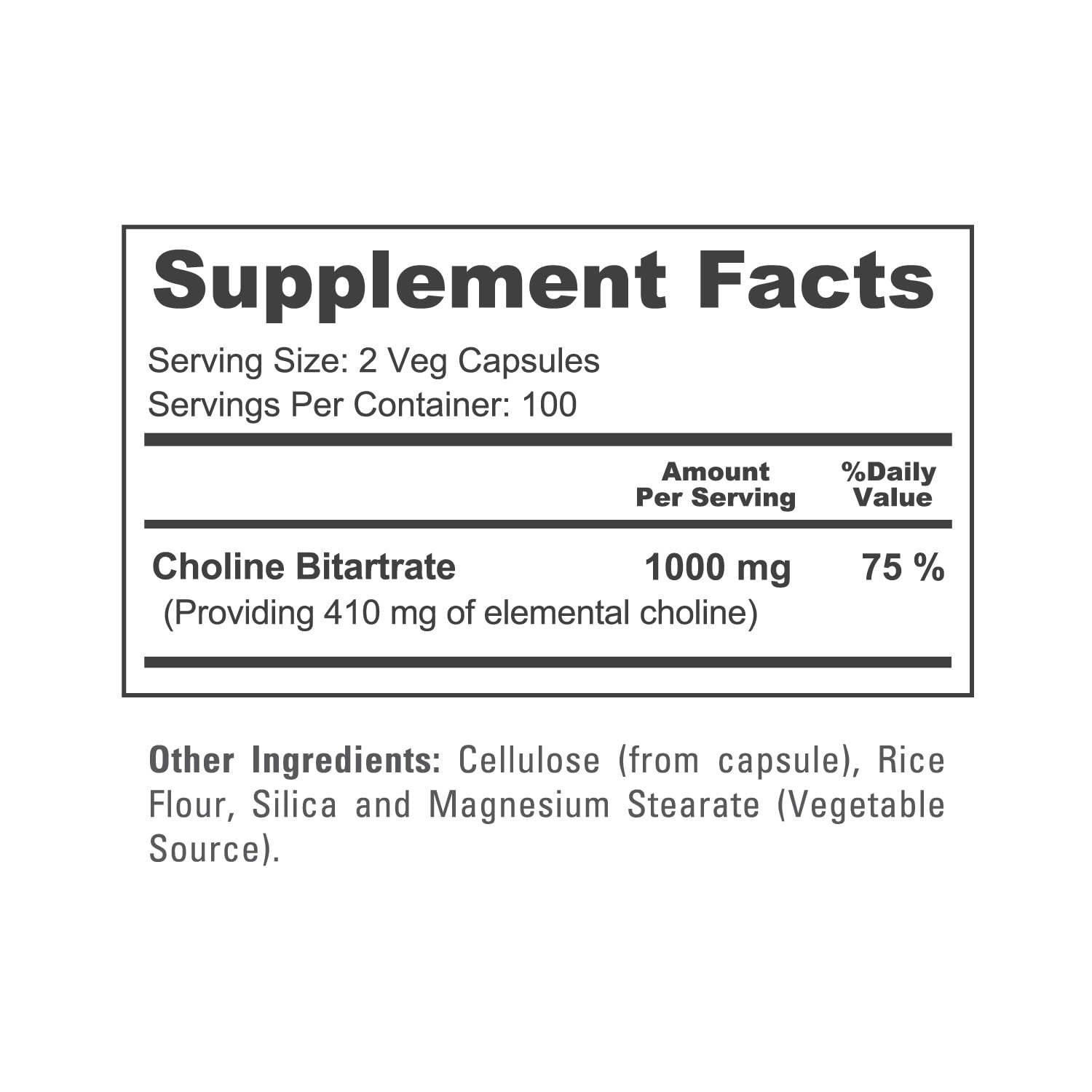 NusaPure Choline Bitartrate ingredients list on bottle