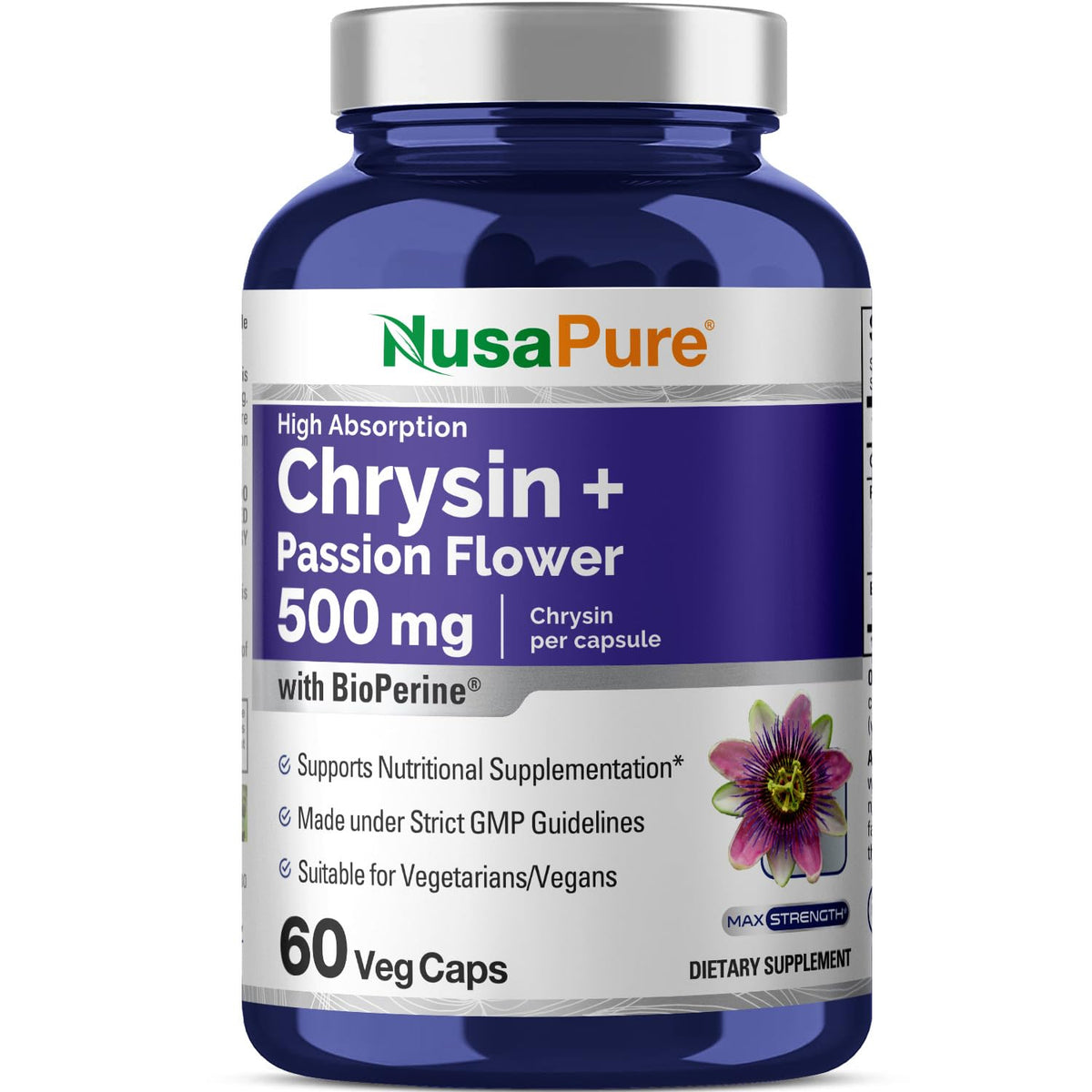 NusaPure Chrysin 20:1 Extract 500mg bottle front view