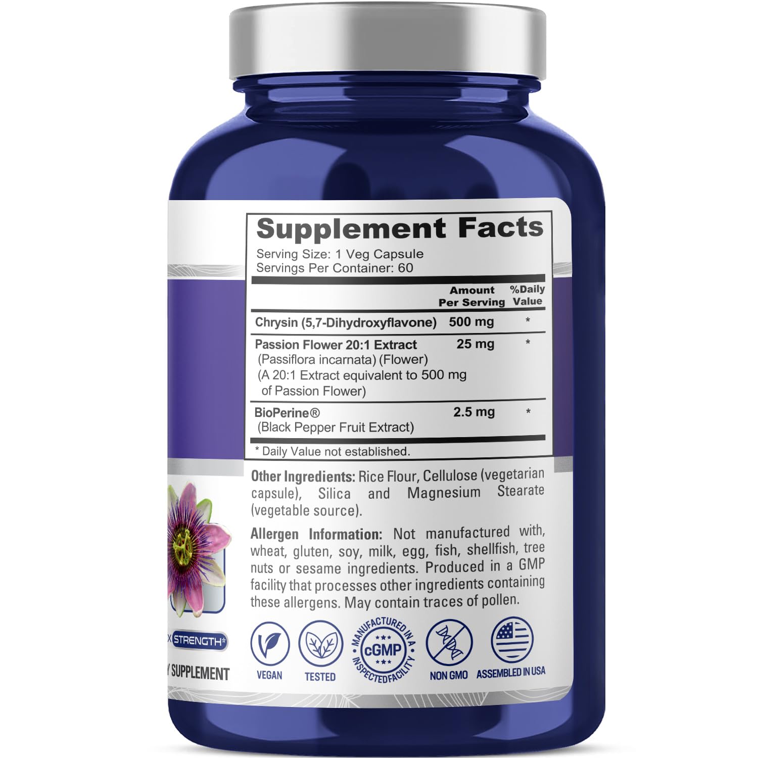 NusaPure Chrysin 20:1 Extract 500mg capsules close-up