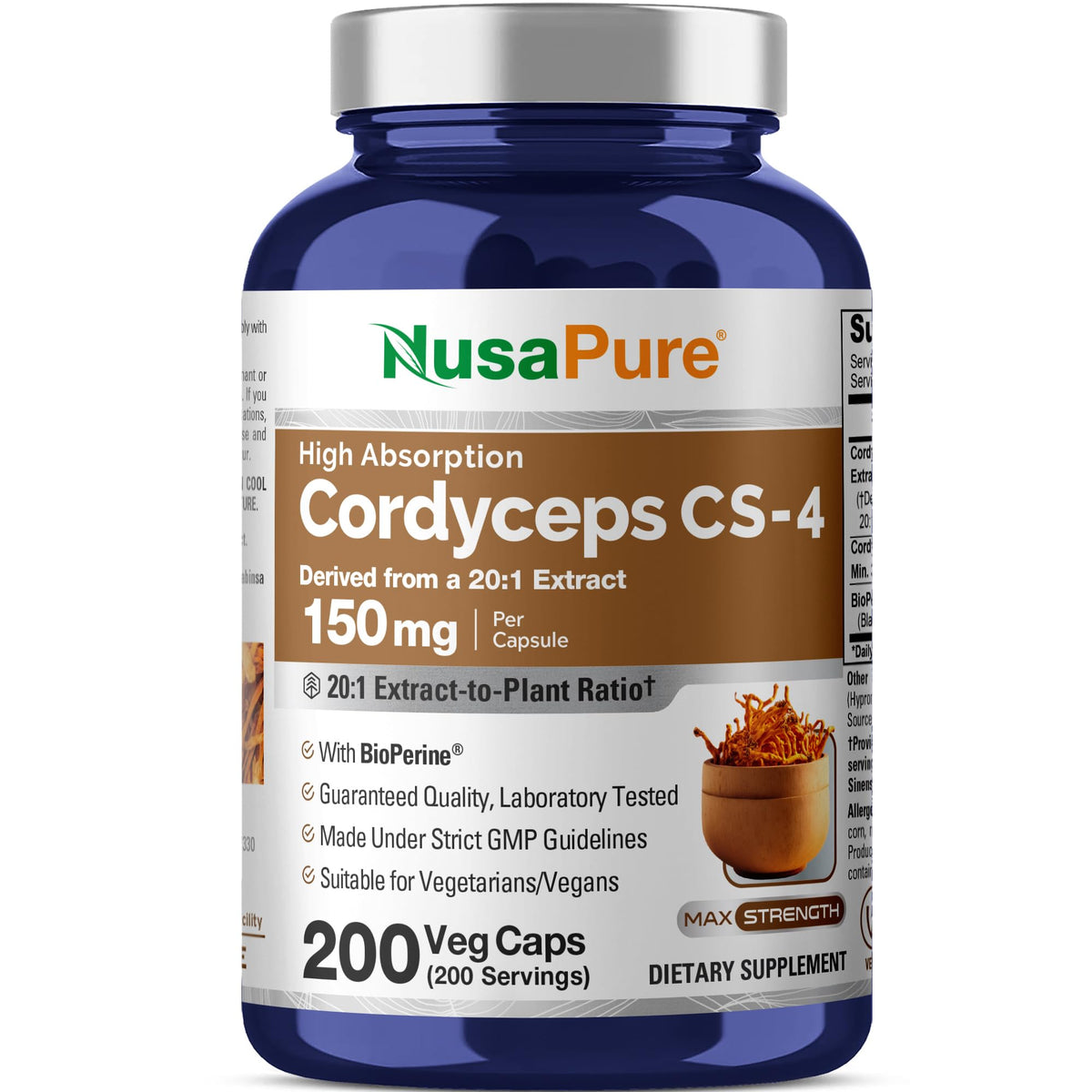 NusaPure Cordyceps CS-4 Capsules bottle front view