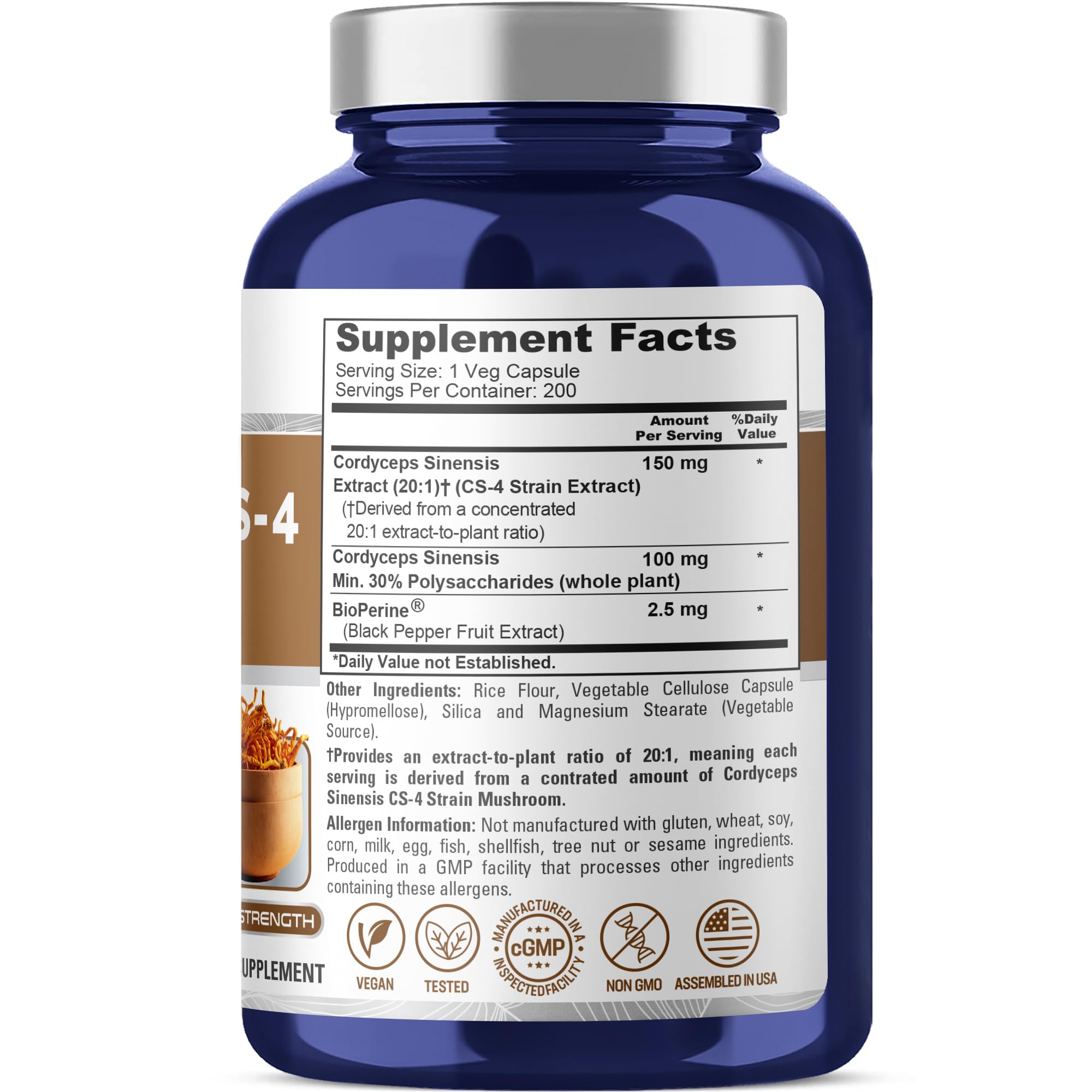 NusaPure Cordyceps CS-4 Capsules side view with label
