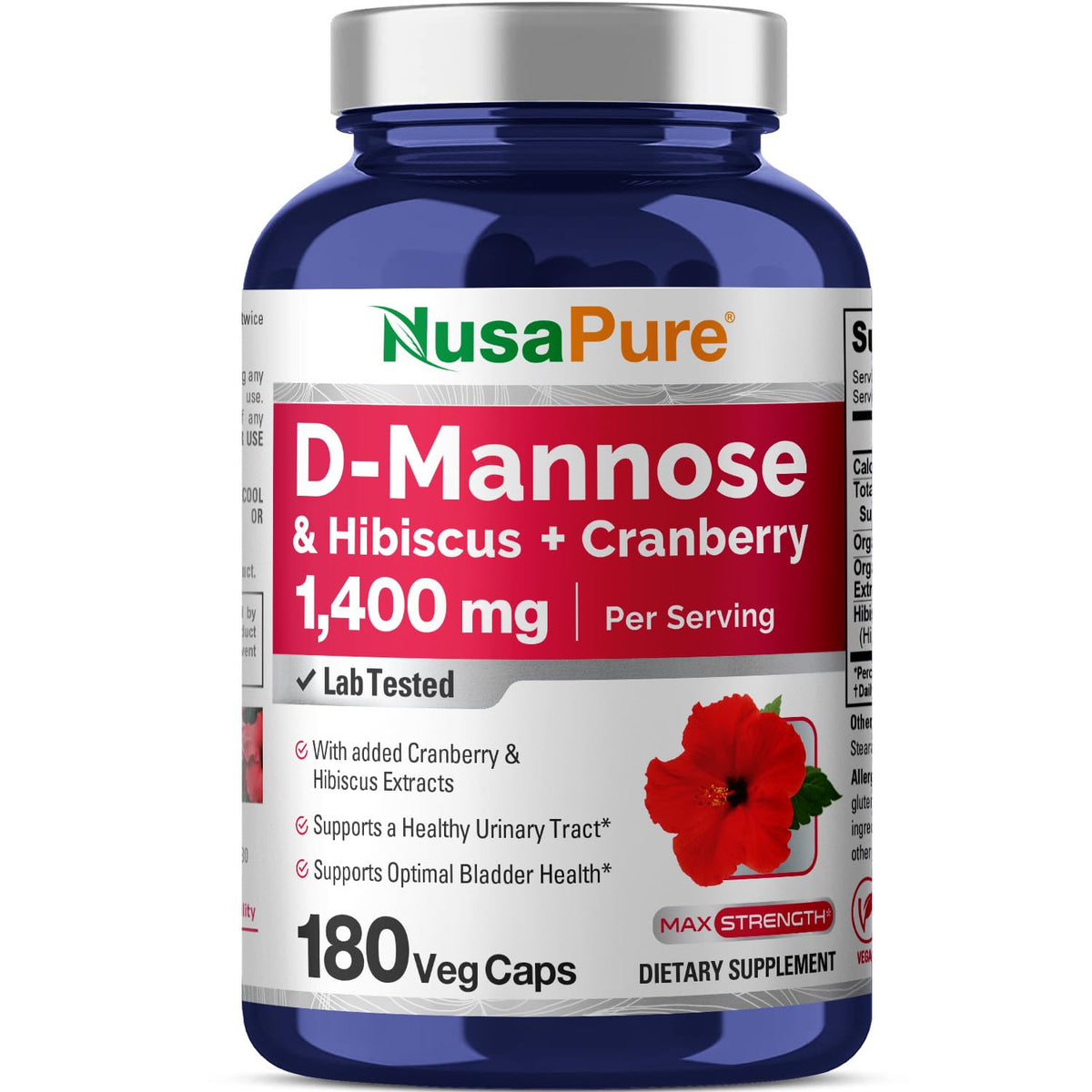 NusaPure Cranberry D-Mannose Supplement bottle front view