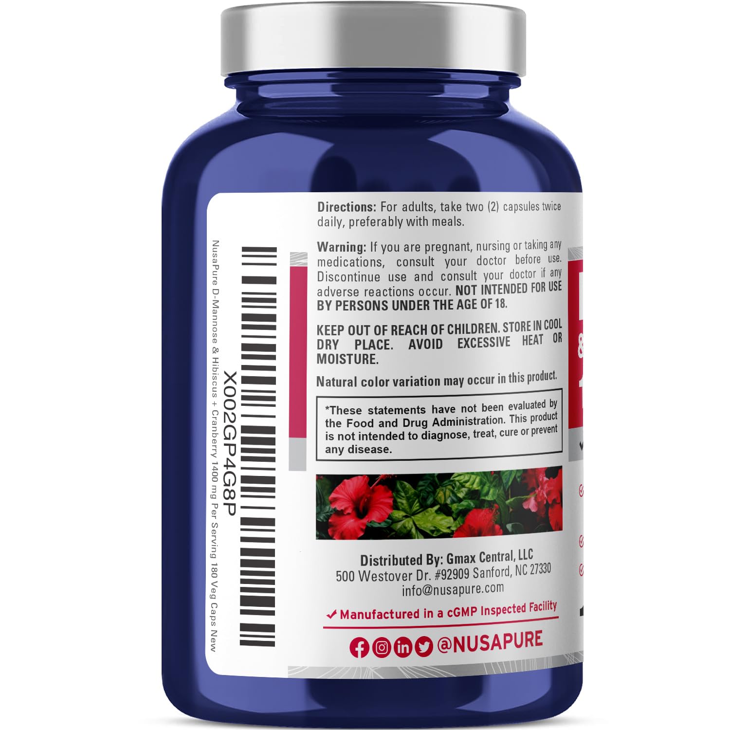 NusaPure Cranberry D-Mannose Supplement capsules close-up
