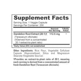 NusaPure Dandelion Capsules ingredients list on bottle
