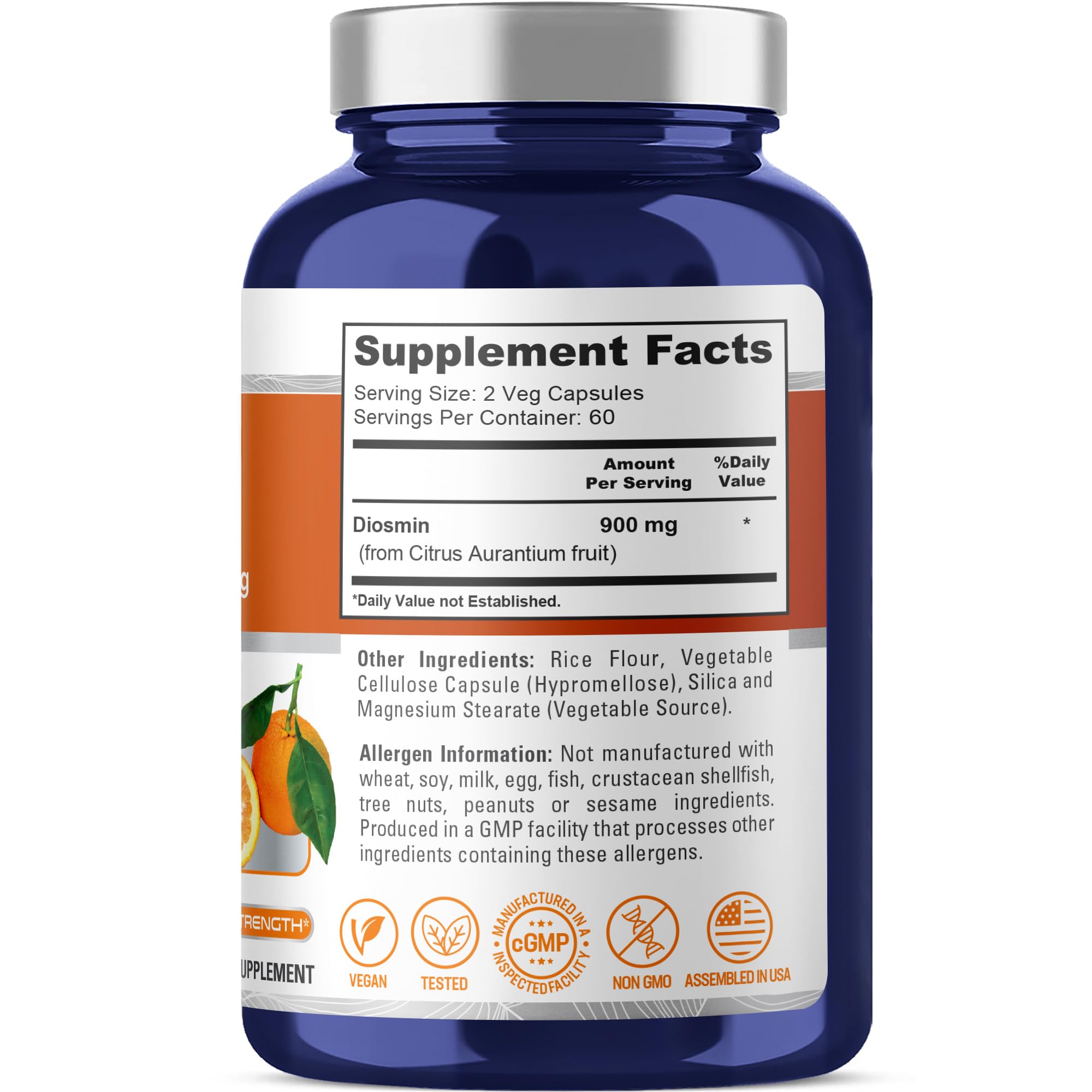 NusaPure Diosmin Capsules 120 count side view