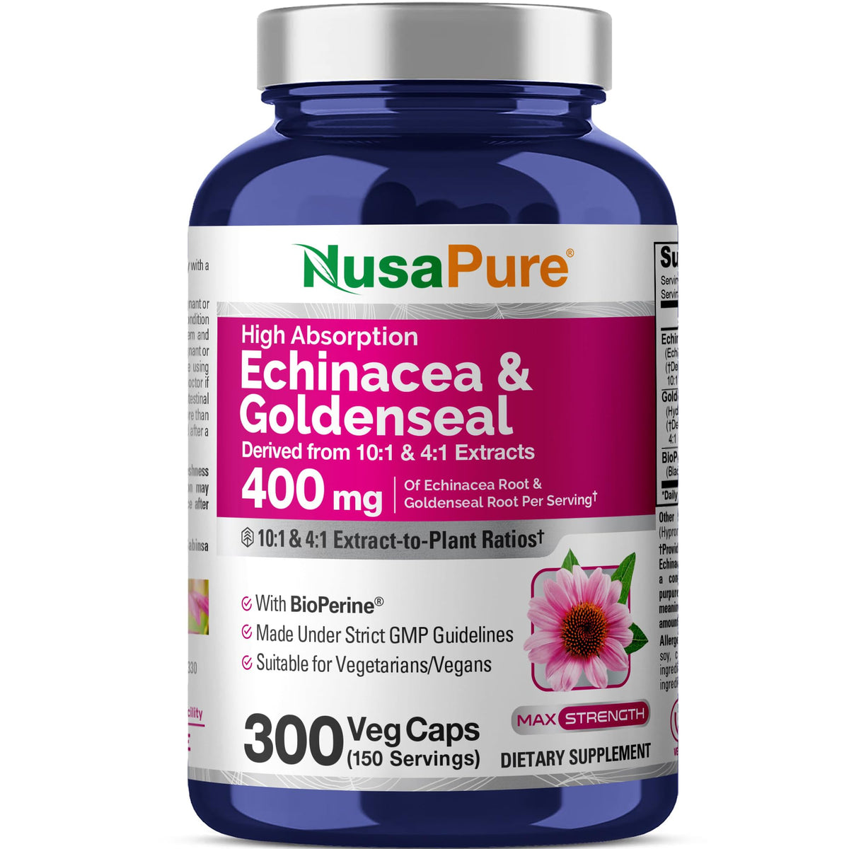 NusaPure Echinacea & Goldenseal 400mg capsules bottle front view