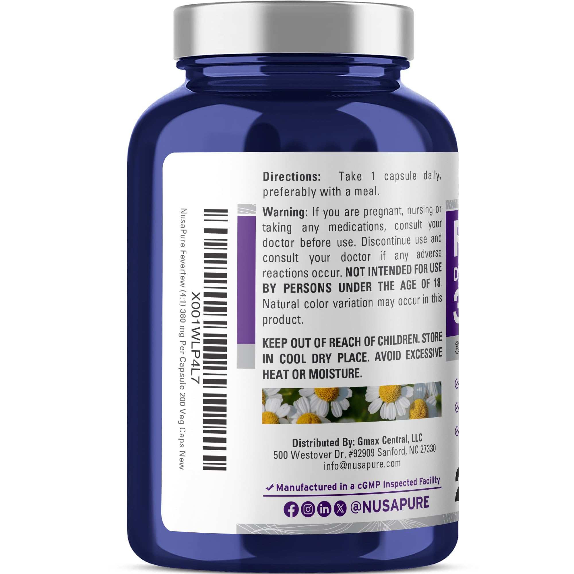 NusaPure Feverfew Capsules 380 mg capsules close-up