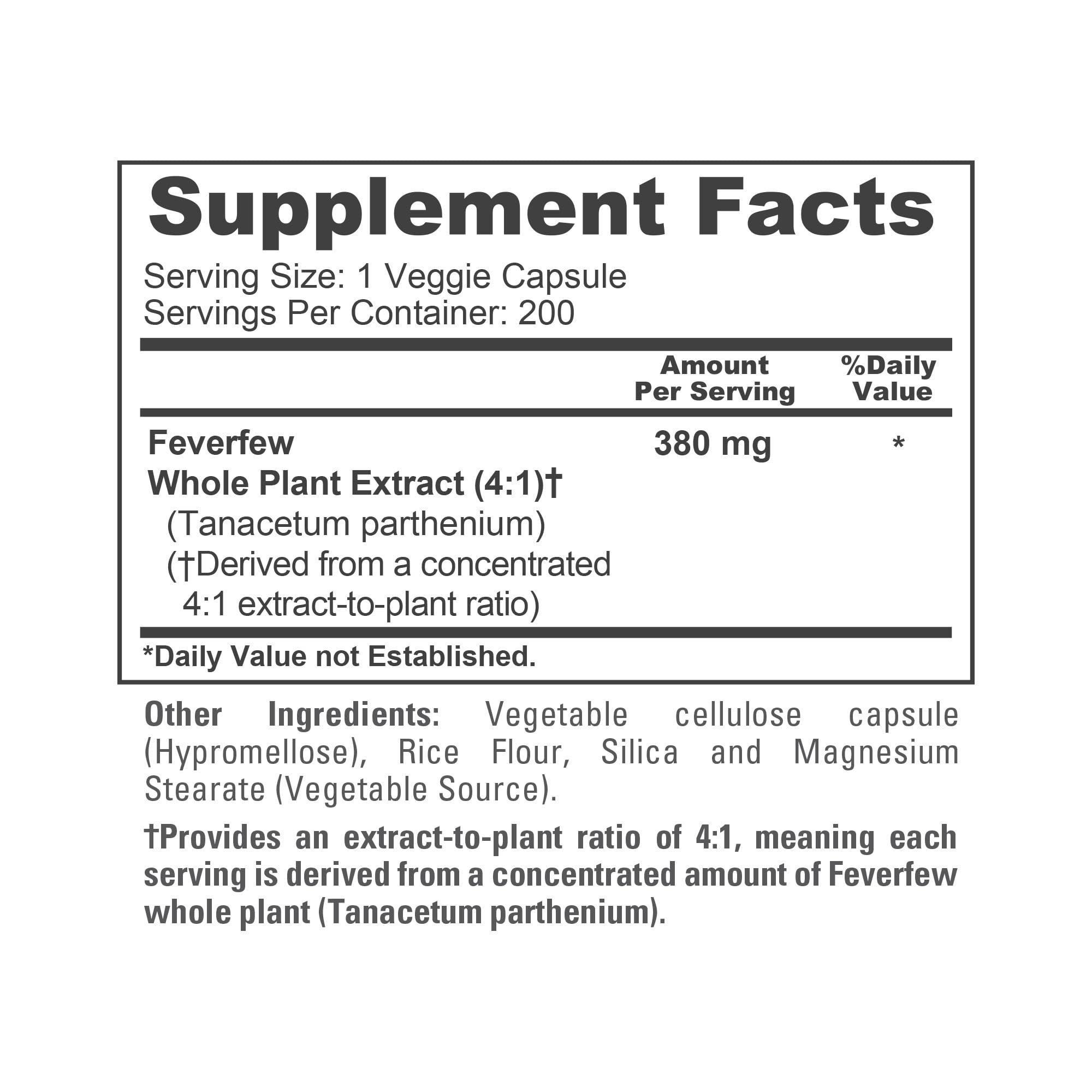 NusaPure Feverfew Capsules 380 mg ingredients list