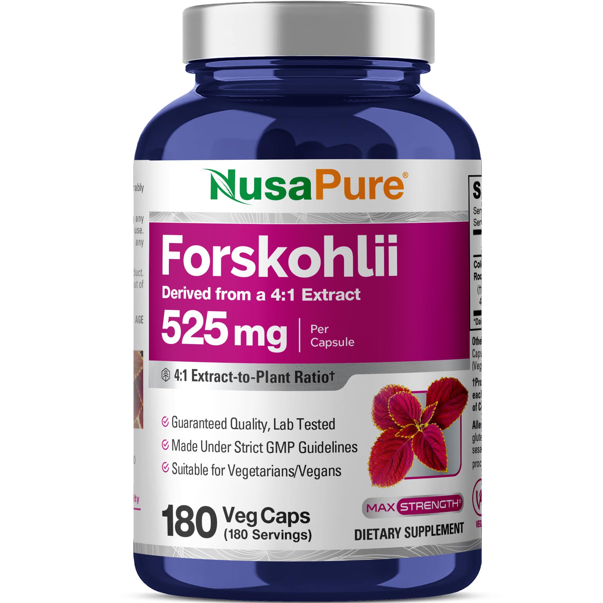 NusaPure Forskohlii Capsules bottle front view with 180 capsules