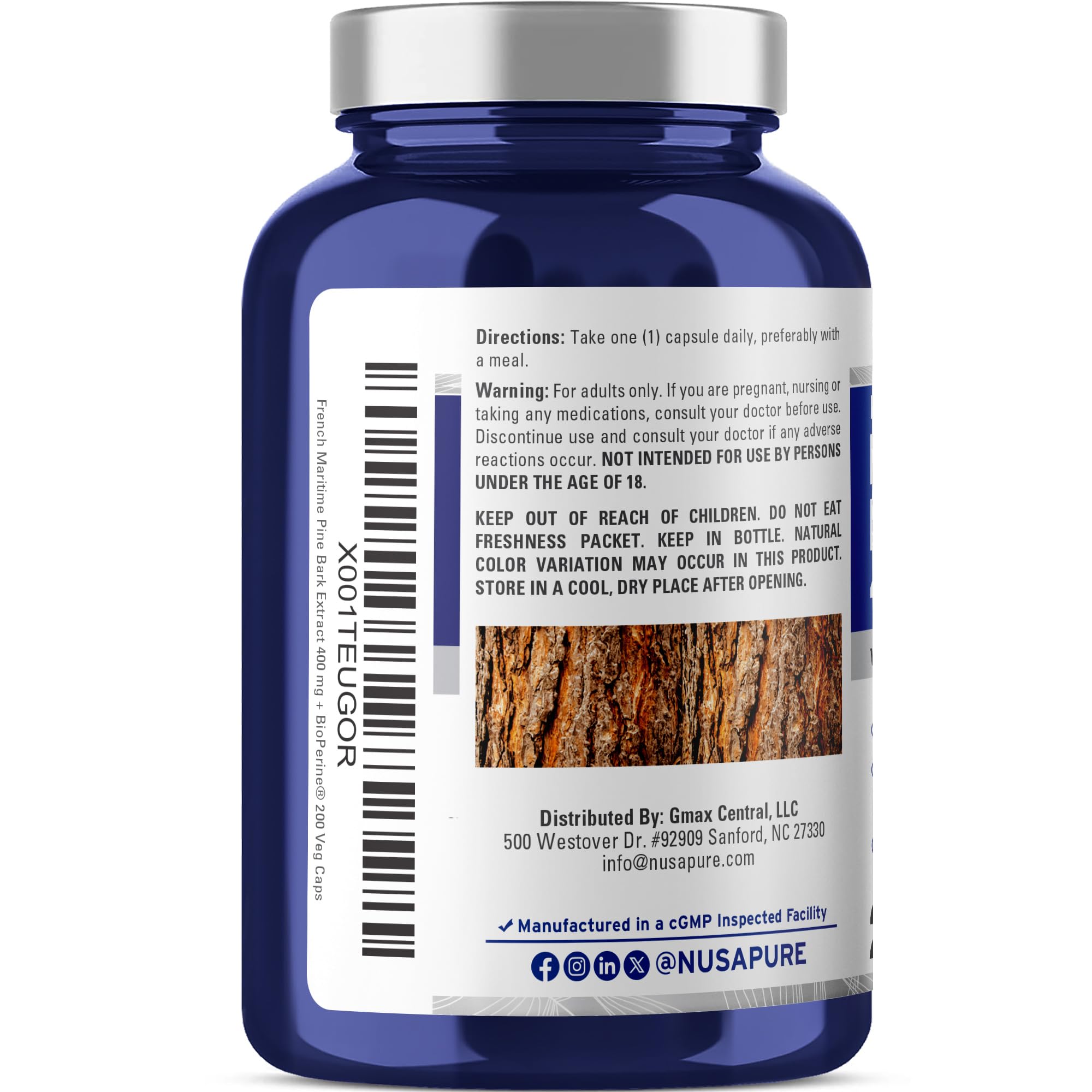 NusaPure French Maritime Pine Bark Extract 400mg bottle with 200 capsules