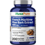 NusaPure French Maritime Pine Bark Extract 400mg veggie capsules front view