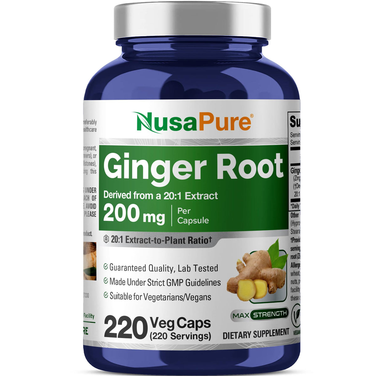 NusaPure Ginger Root Capsules 200mg bottle front view