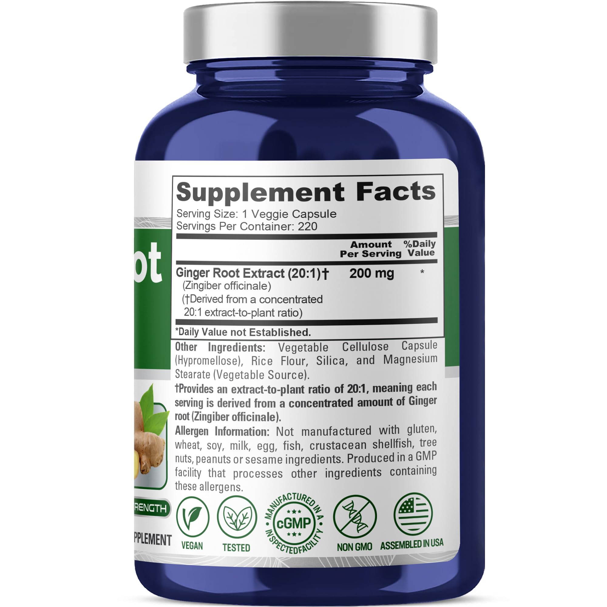 NusaPure Ginger Root Capsules 200mg bottle side view